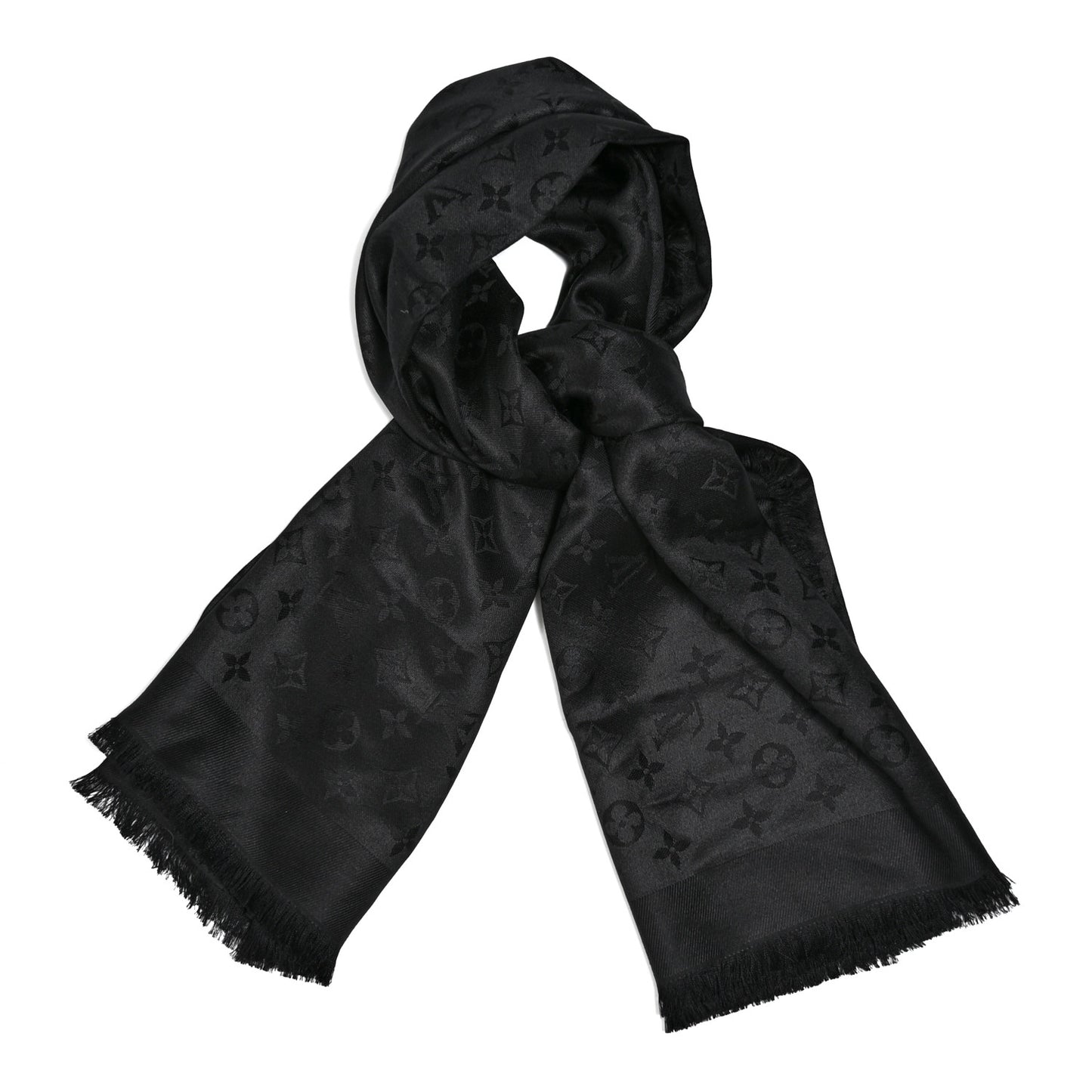 Silk Wool Monogram Shawl Black