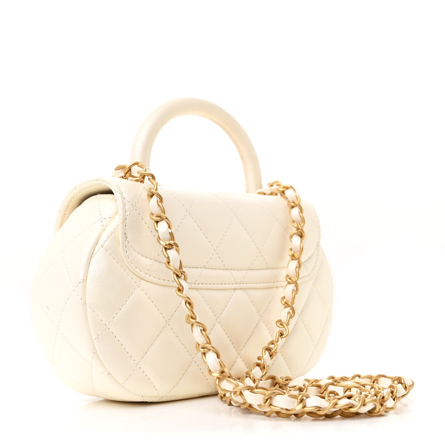 Iridescent Lambskin Quilted Baywatch Top Handle Flap White