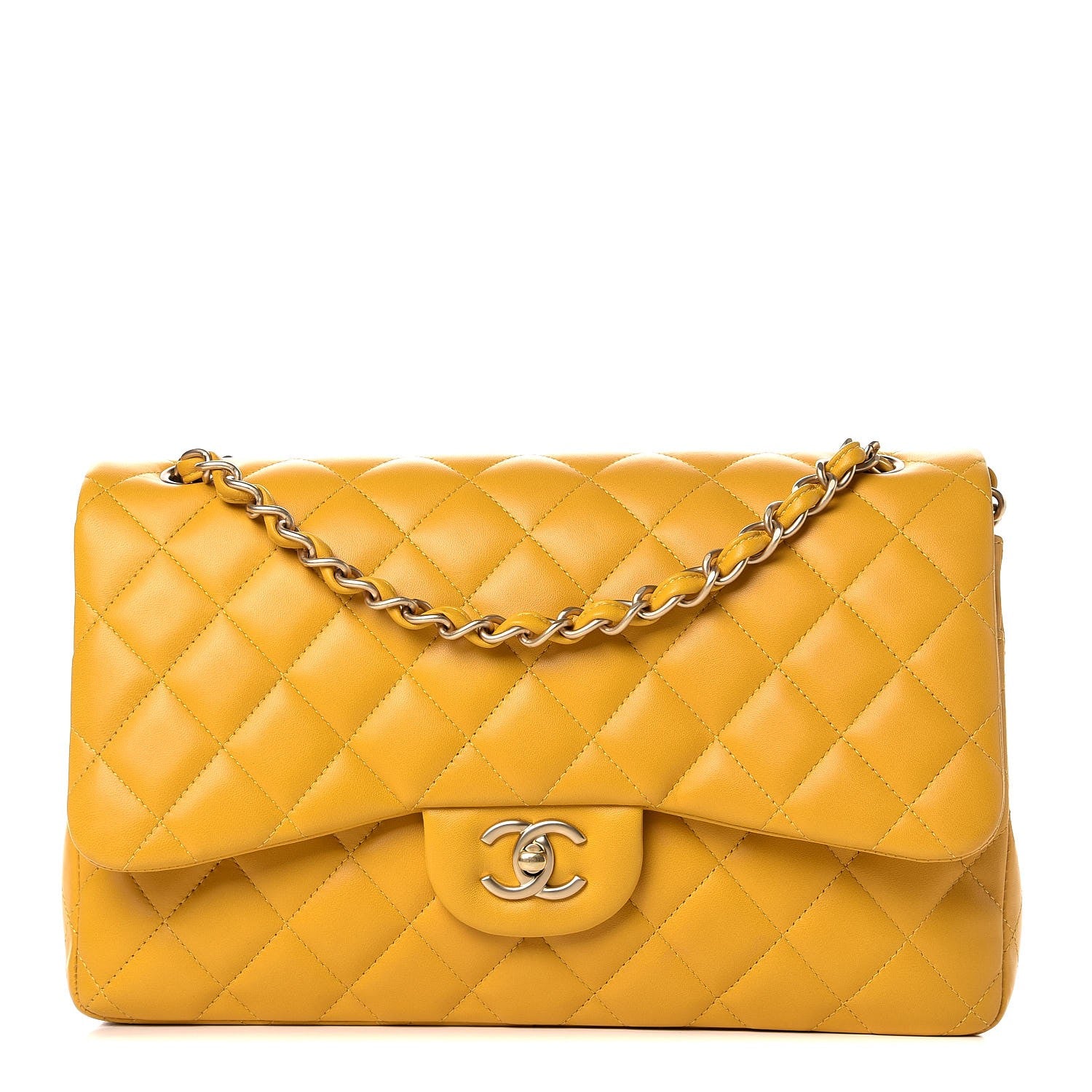 Chanel Lambskin Quilted Jumbo Double Flap Yellow 376057 – FASHIONPHILE
