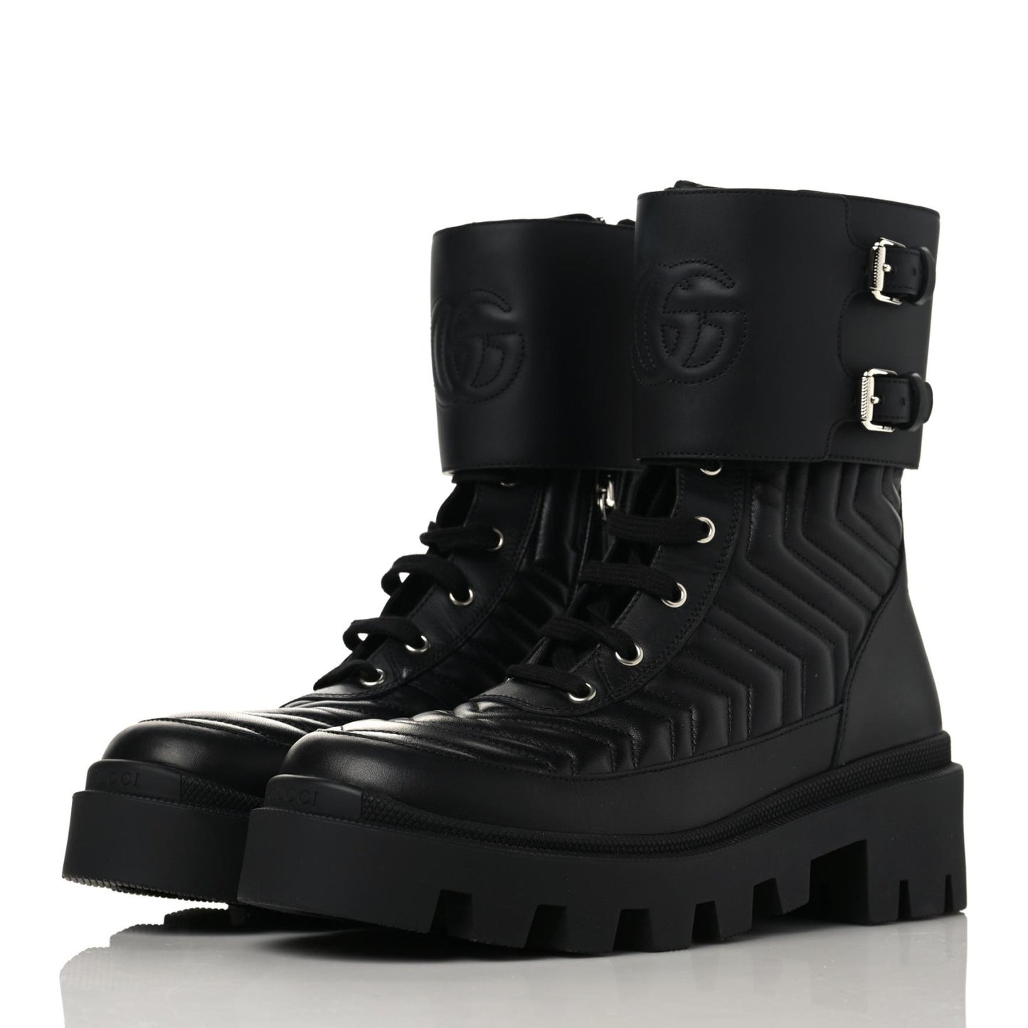 Nappa Frances GG Matelasse Platform Combat Boots 39 Black