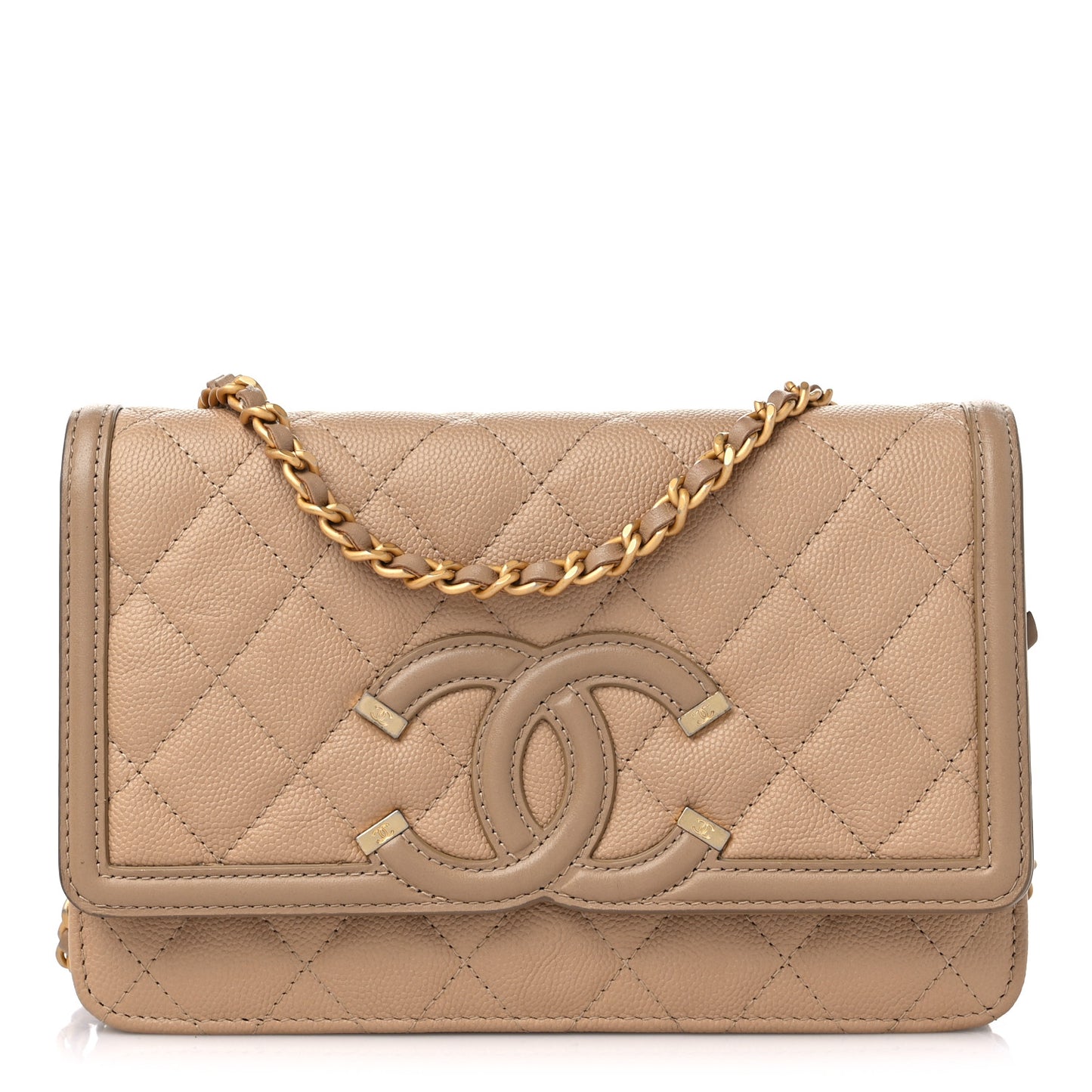 Caviar Quilted CC Filigree Wallet On Chain WOC Beige