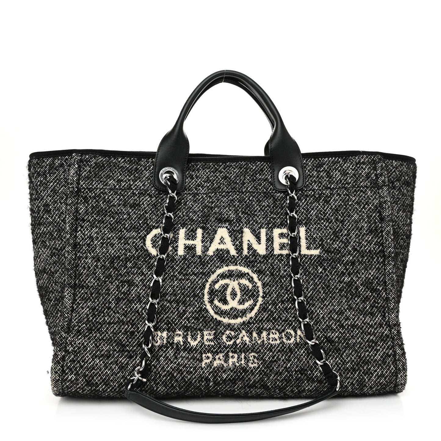 Mixed Fibers Calfskin Medium Deauville Tote Black