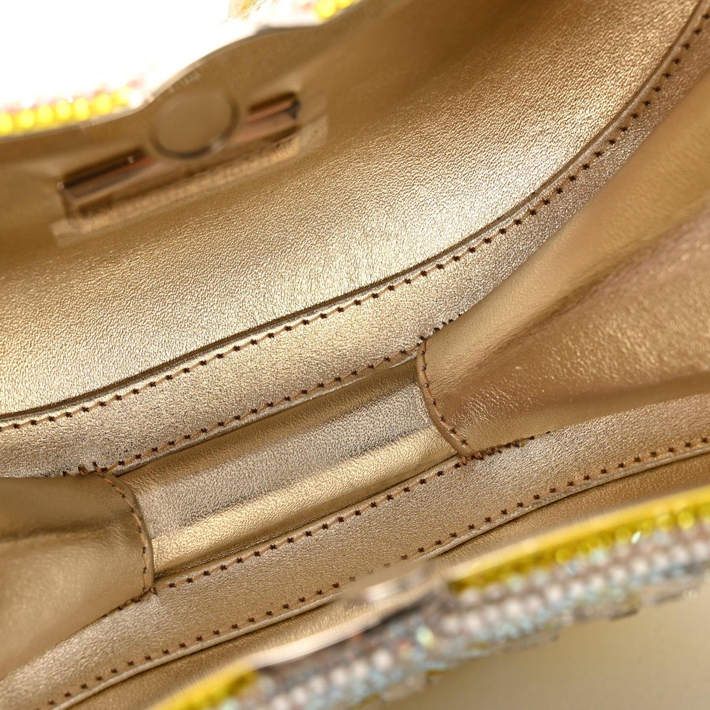 Crystal Lemon Crescent Minaudiere Clutch Silver Citrine Multicolor