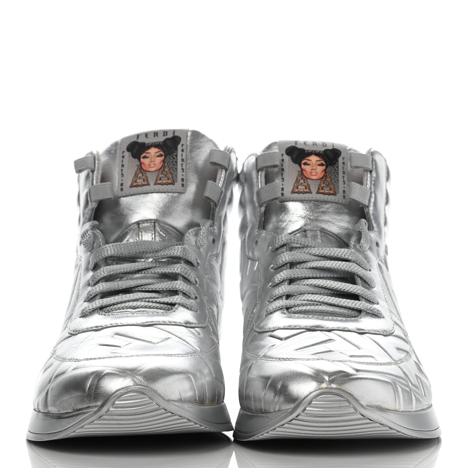 Fendi X NICKI MINAJ Metallic Nappa Macro FF Embossed Prints On High Top Sneakers 40 Silver 2 of 9