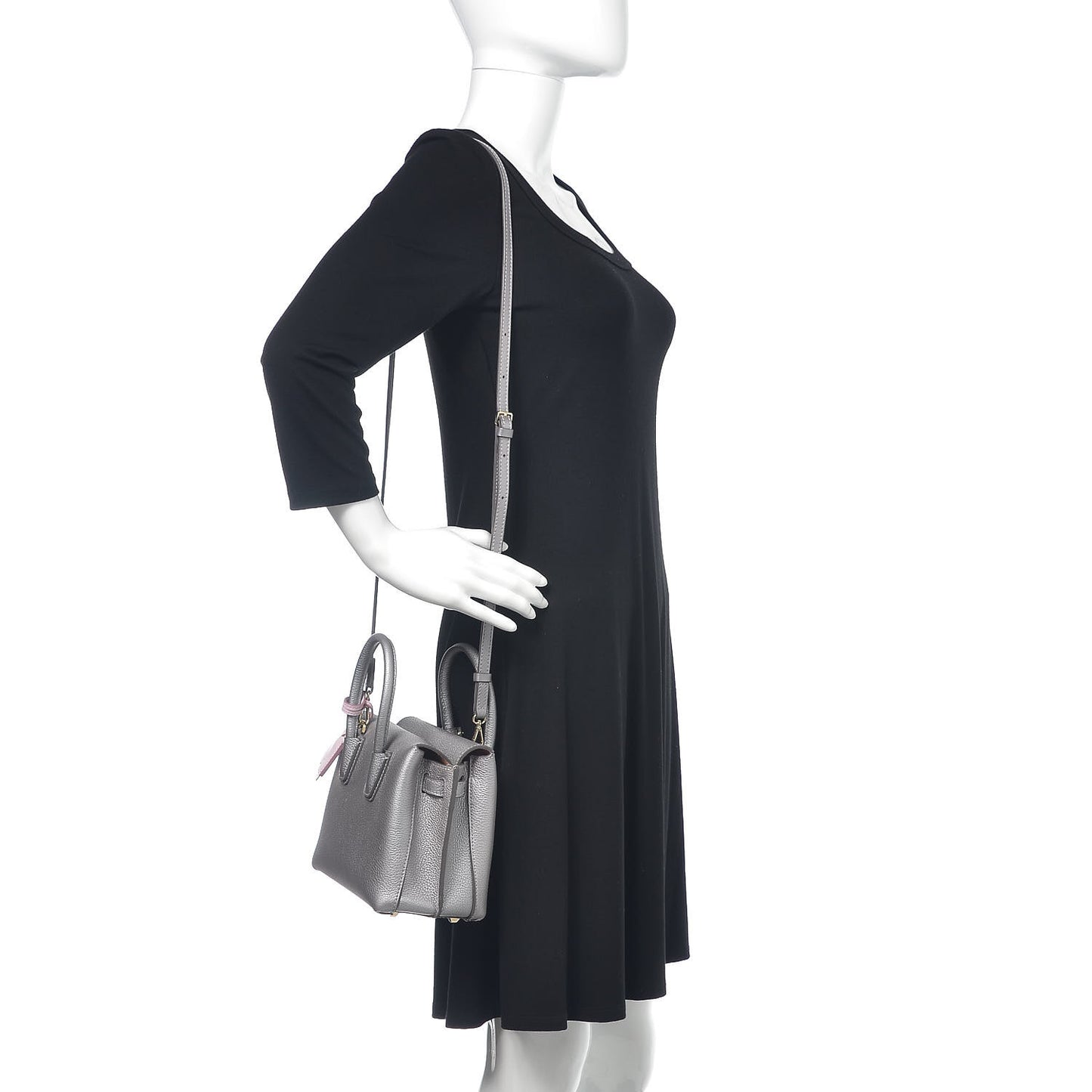 Metallic Grained Calfskin Mini Milla Tote Spike Silver