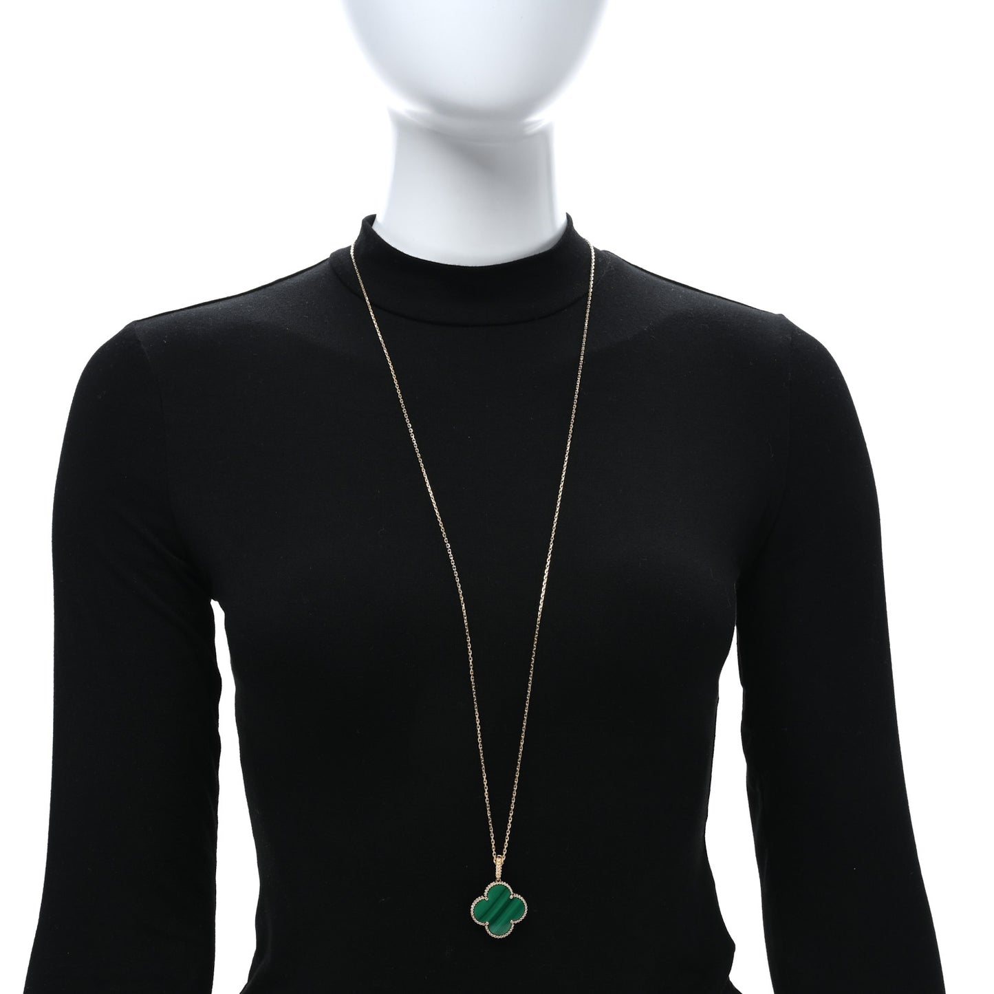 18K Yellow Gold Malachite Magic Alhambra Pendant Necklace