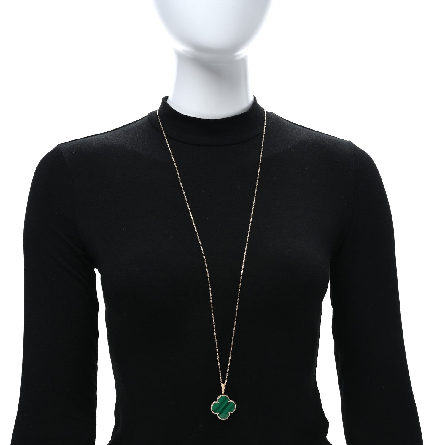 Van Cleef & Arpels 18K Yellow Gold Malachite Magic Alhambra Pendant Necklace 3 of 4