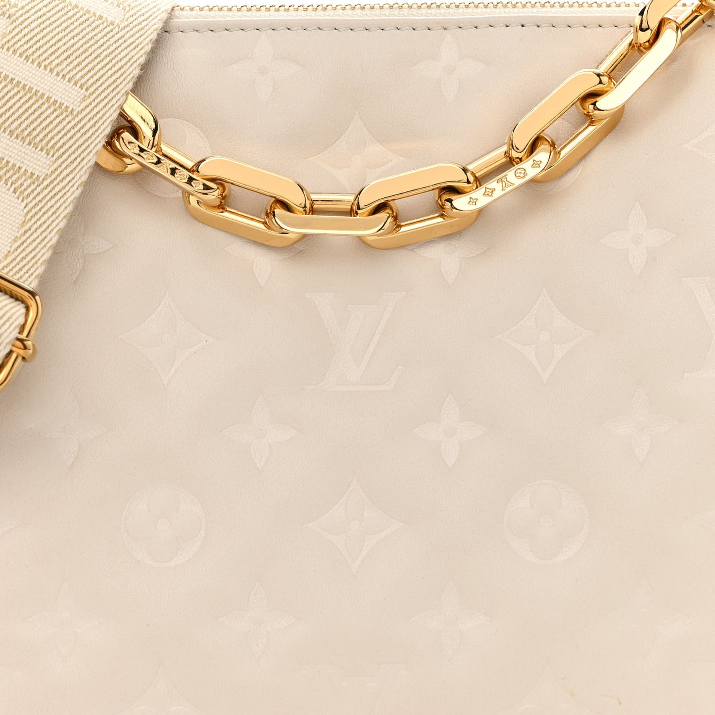Lambskin Embossed Monogram Coussin PM Beige Cream