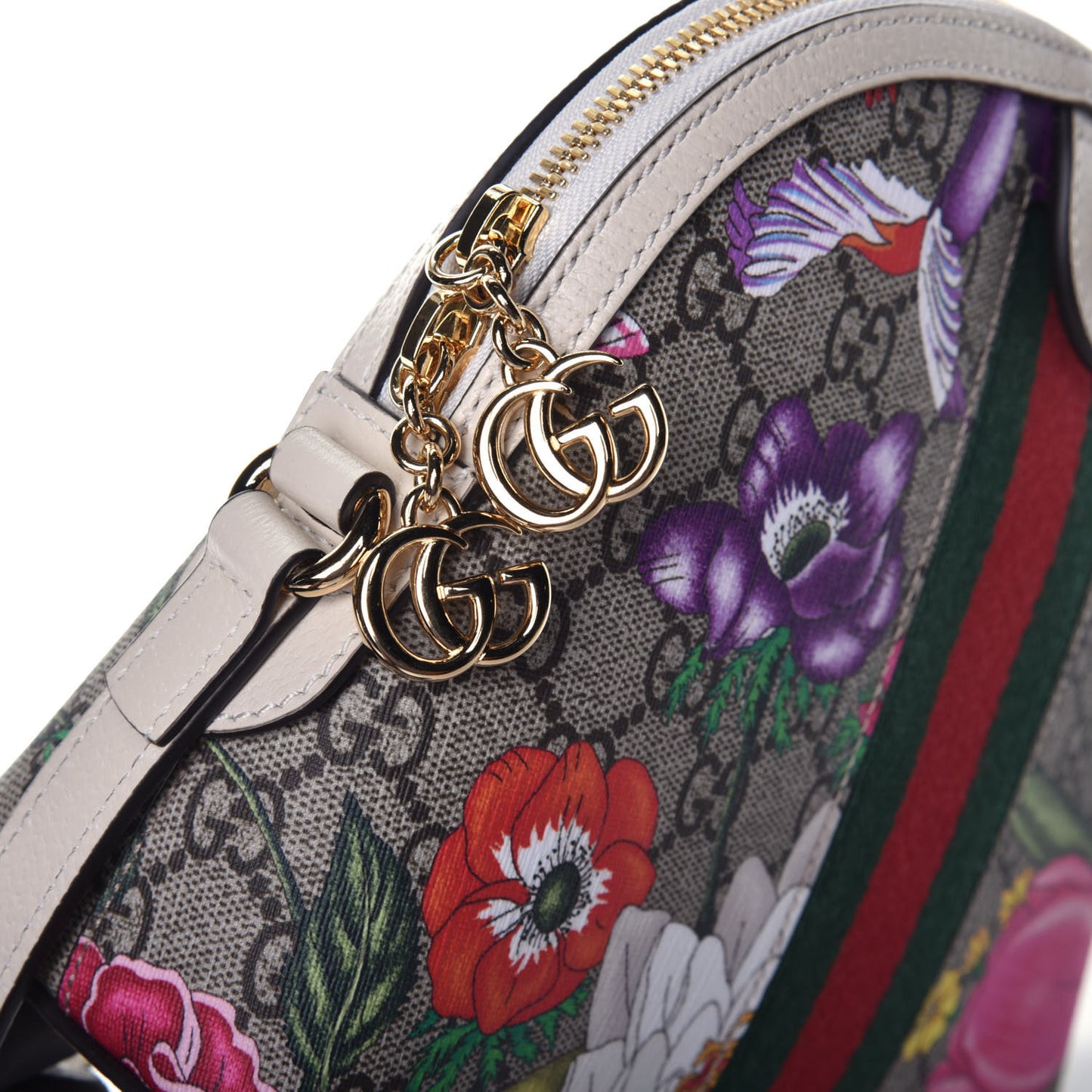 GG Supreme Monogram Flora Web GG Small Ophidia Dome Shoulder Bag White