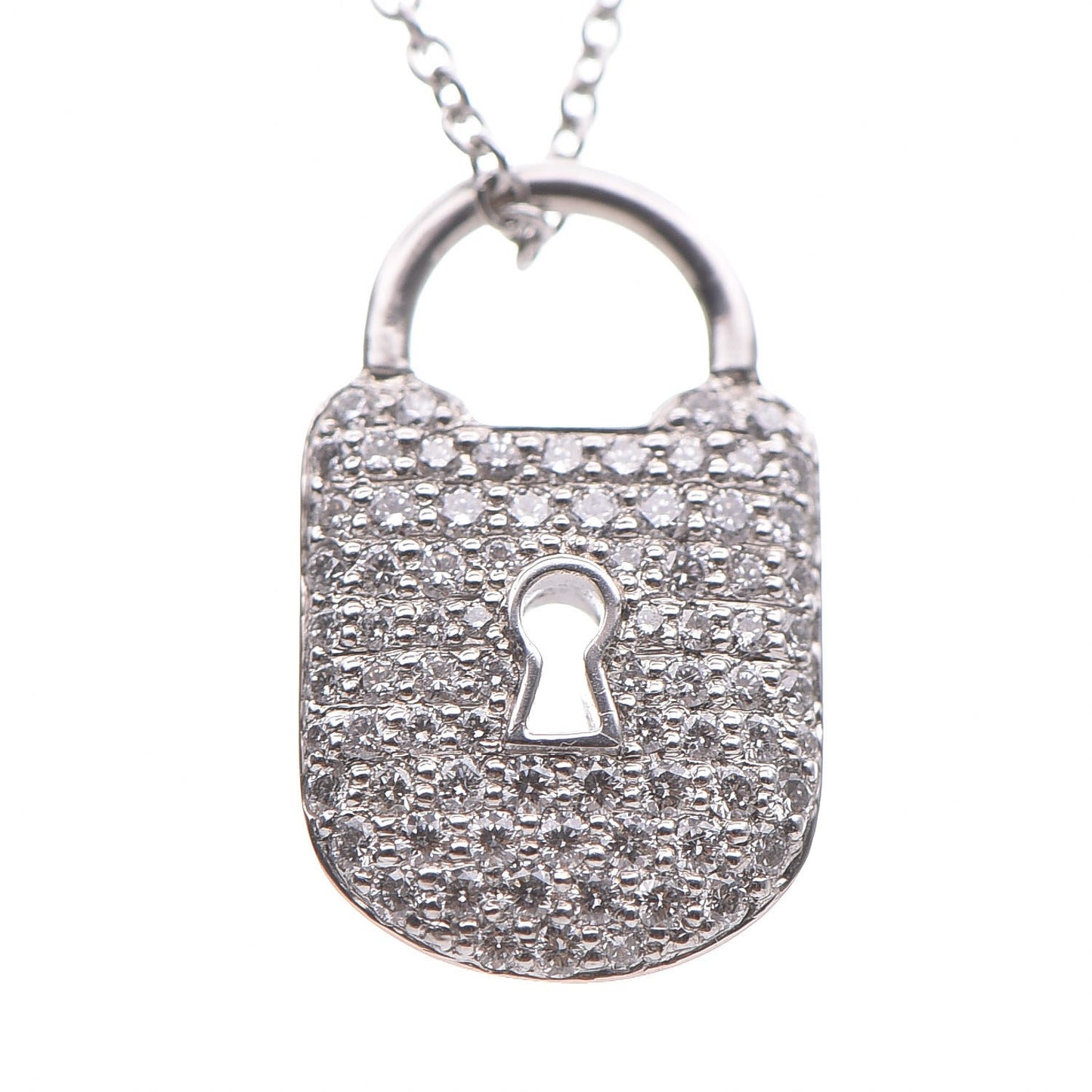 Platinum Diamond Small Vintage Lock Pendant Necklace