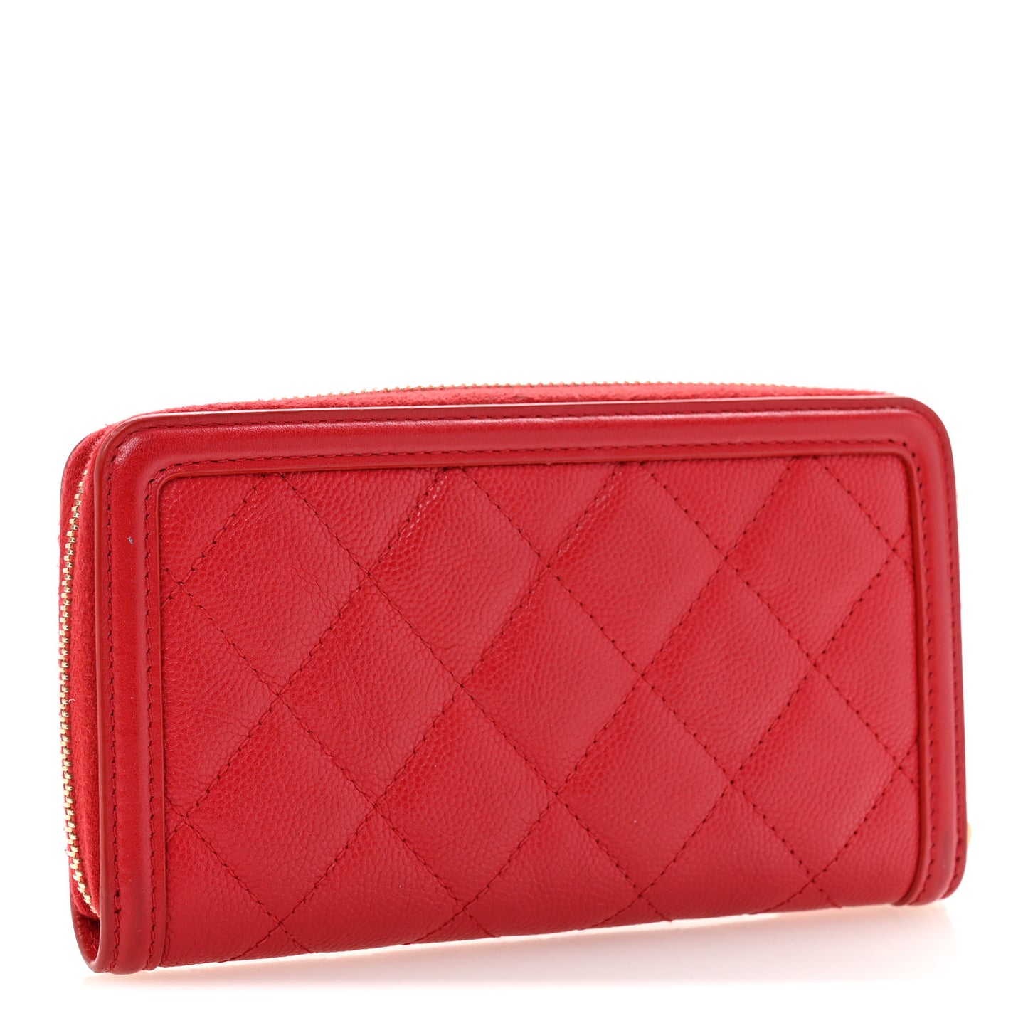 Caviar Quilted Medium Filigree Zip Around Wallet Dark Red