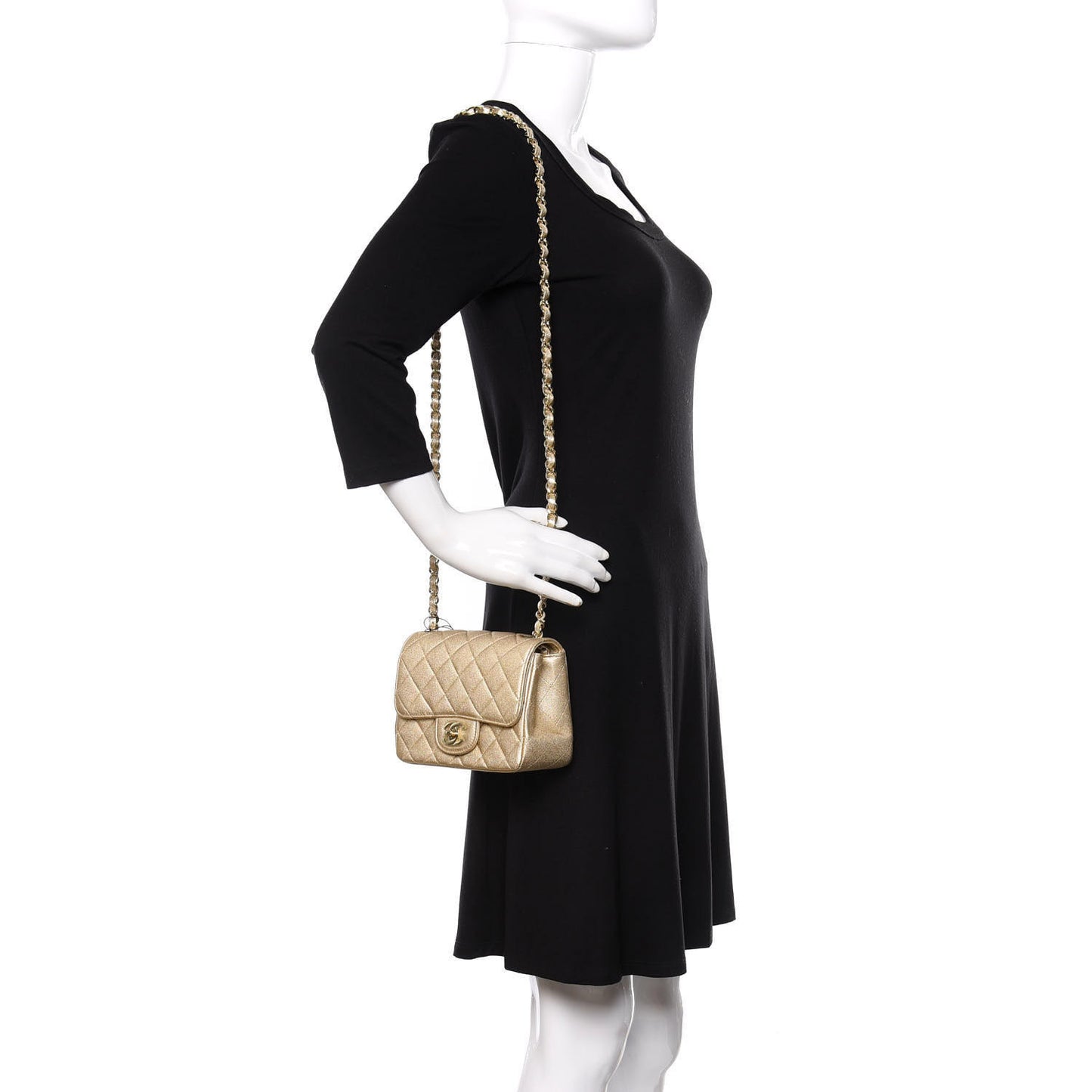 Metallic Lambskin Quilted Mini Square Flap Gold