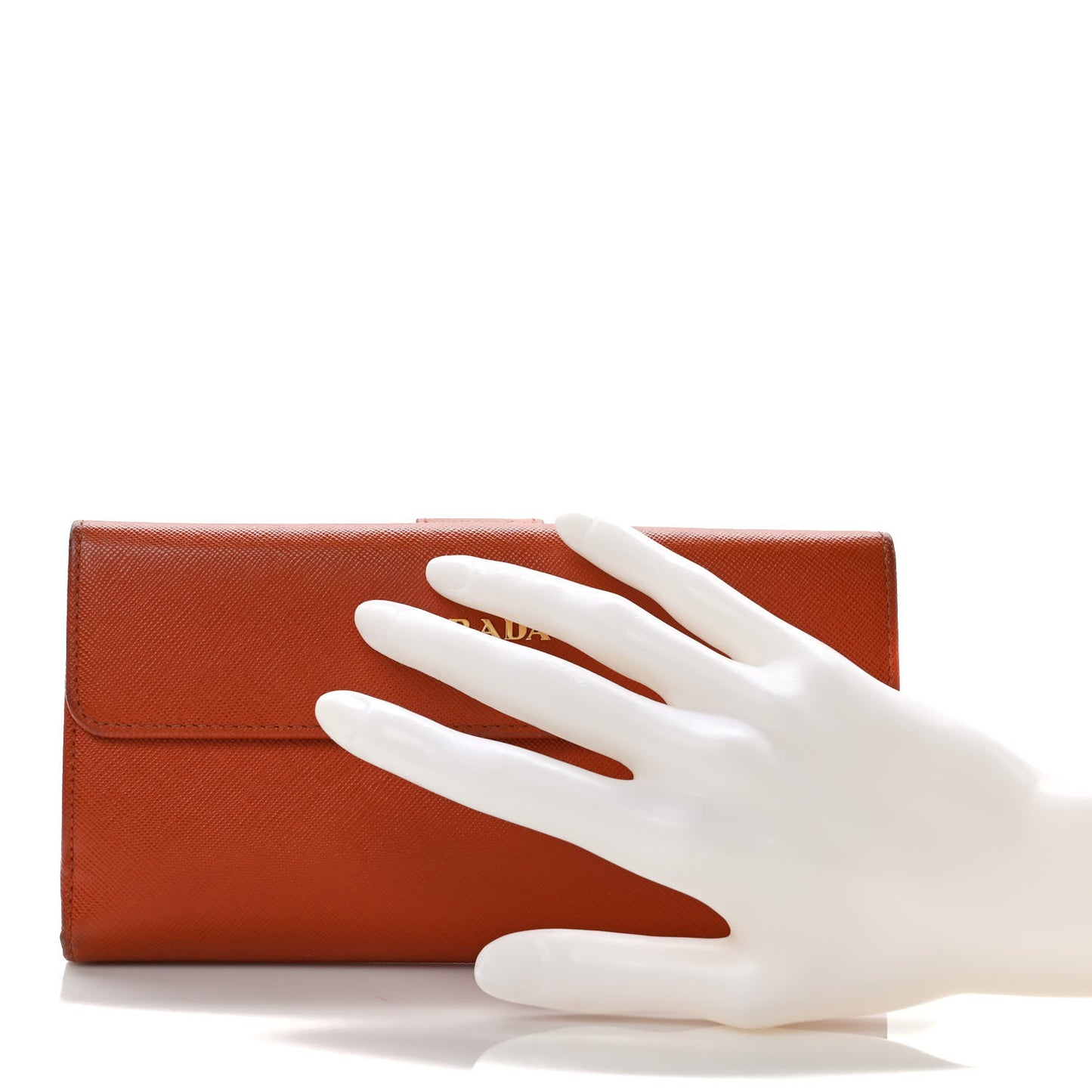 Saffiano Metal Large Compact Flap Wallet Papaya