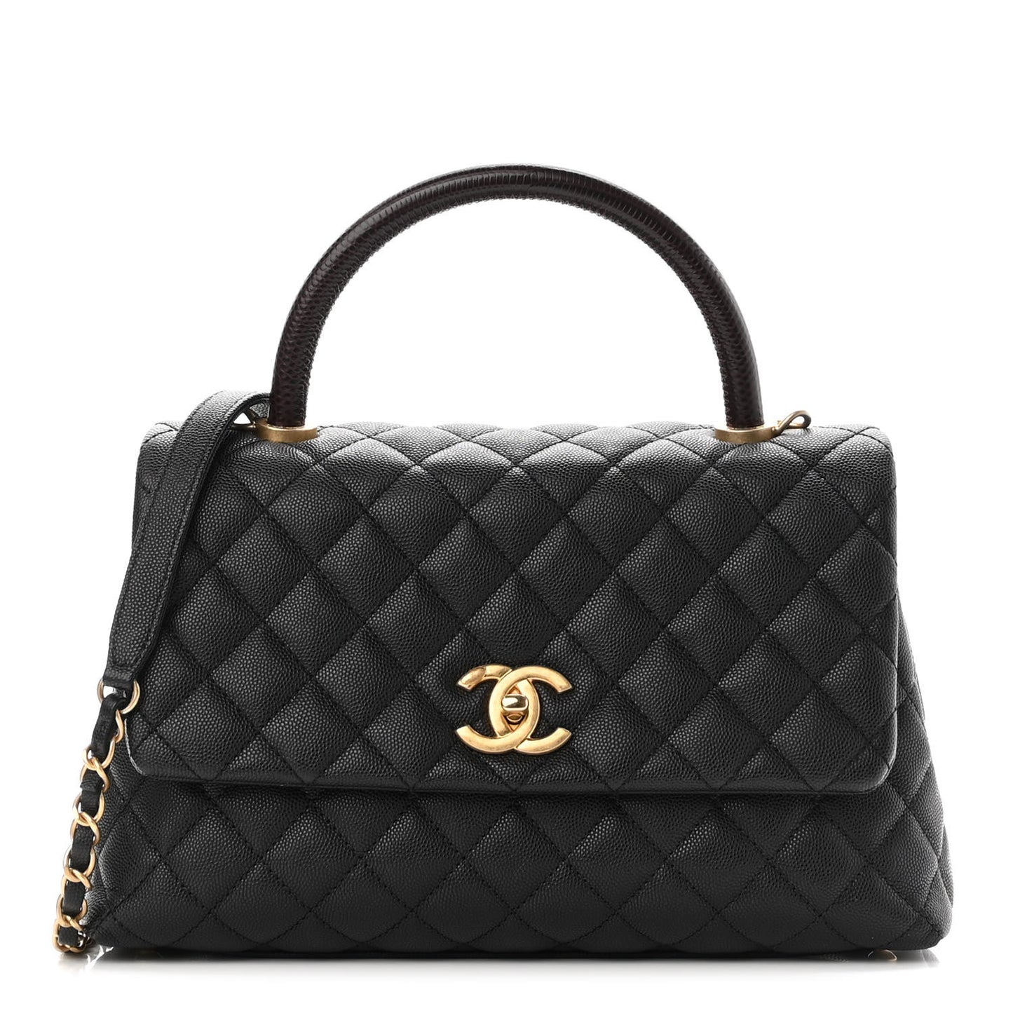 Caviar Lizard Embossed Quilted Small Coco Handle Flap Black