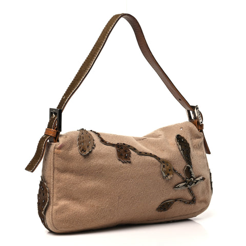 Wool Pony Hair Flower Applique Baguette Brown