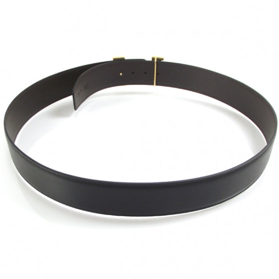 Leather Mens Belt w/ Gold H Buckle Black