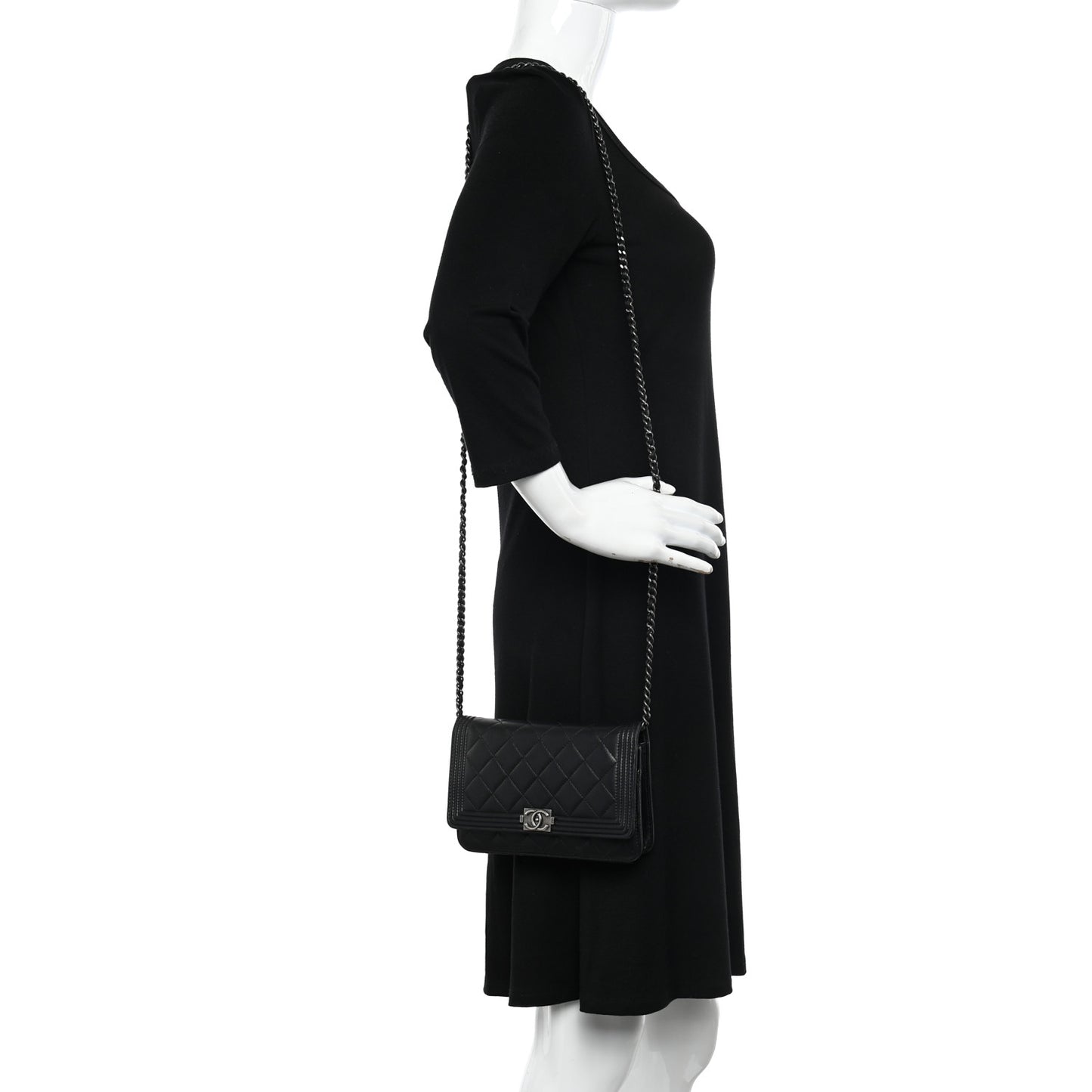 Lambskin Quilted Boy Wallet On Chain WOC Black