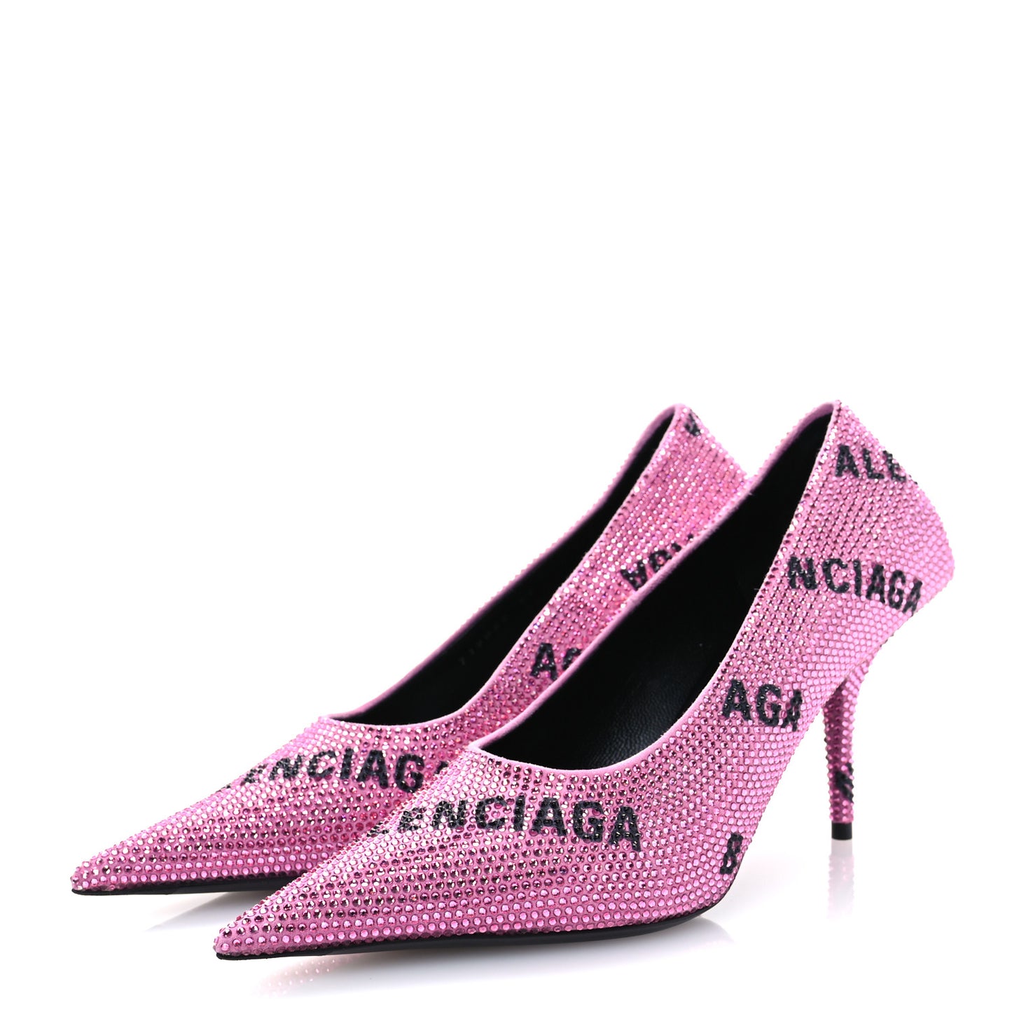 Strass Suede Allover Logo Square Knife 80mm Pumps 37 Pink Black
