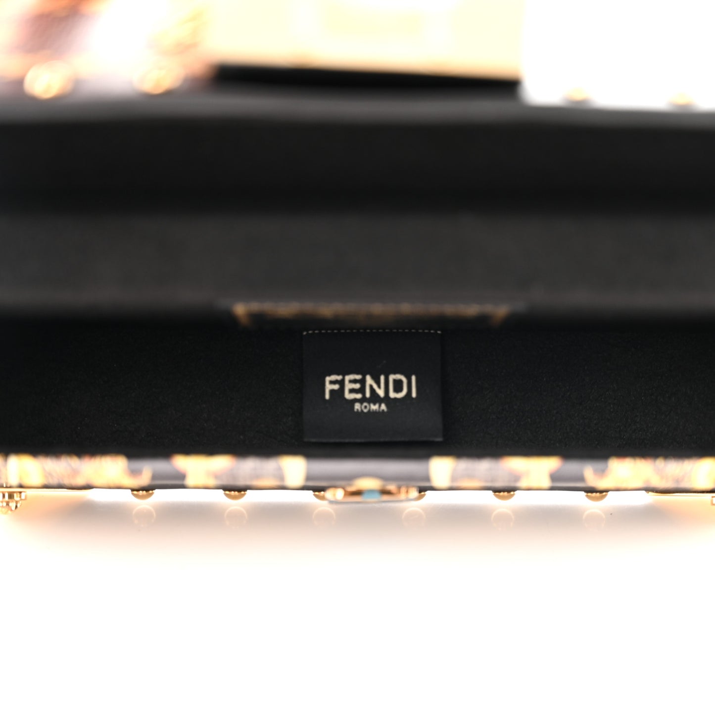 X VERSACE Vitello Cover Fendace Mini FF Baroque Brooch Studded Mini Baguette Trunk Black Gold