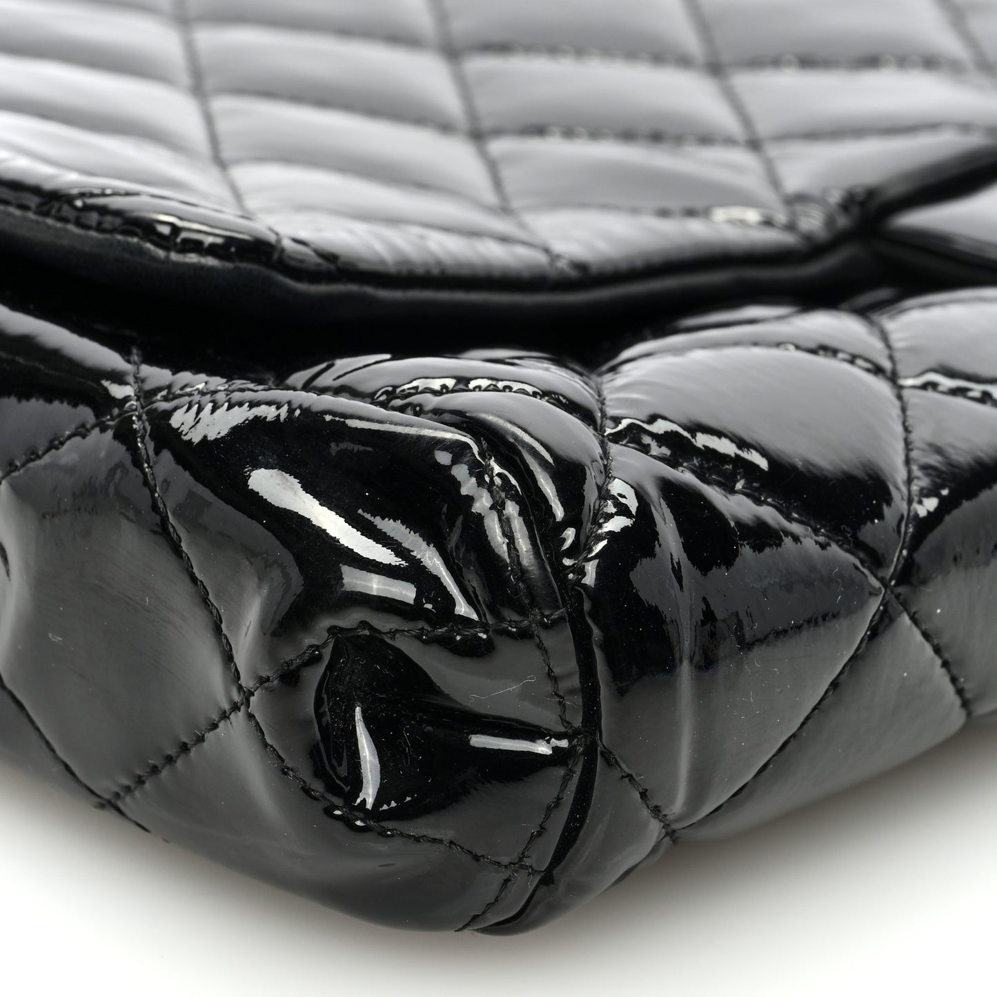 Patent Quilted Clutch with Chain Flap Black