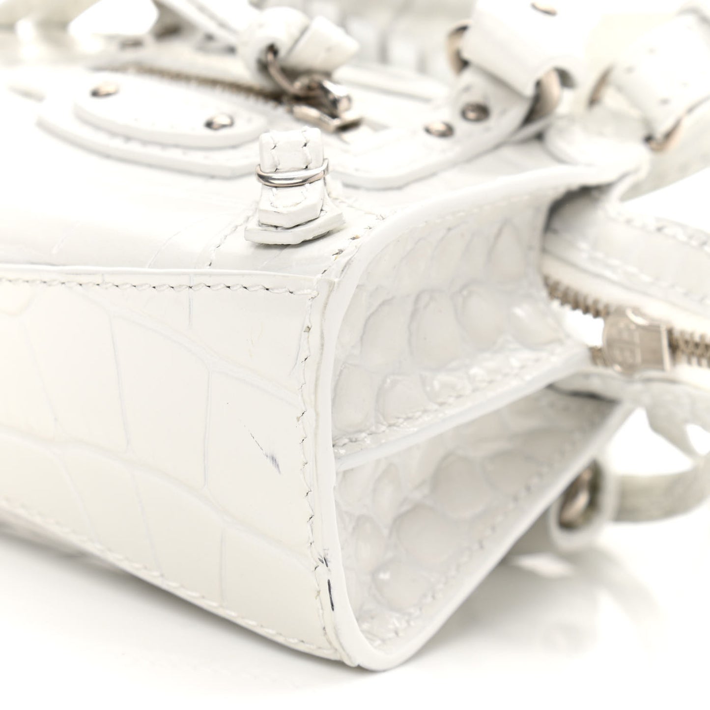 Extra Supple Calfskin Crocodile Embossed Neo Classic Silver Hardware Super Nano City Crossbody White