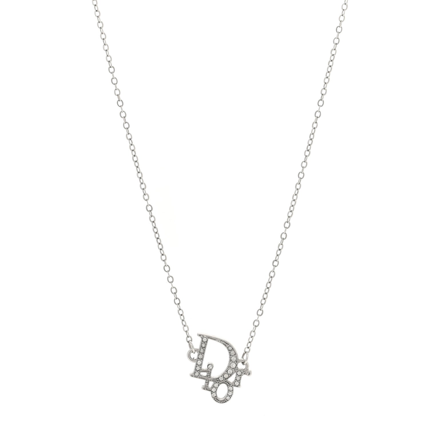 Christian Dior Crystal Logo Necklace Silver 1540859 – FASHIONPHILE