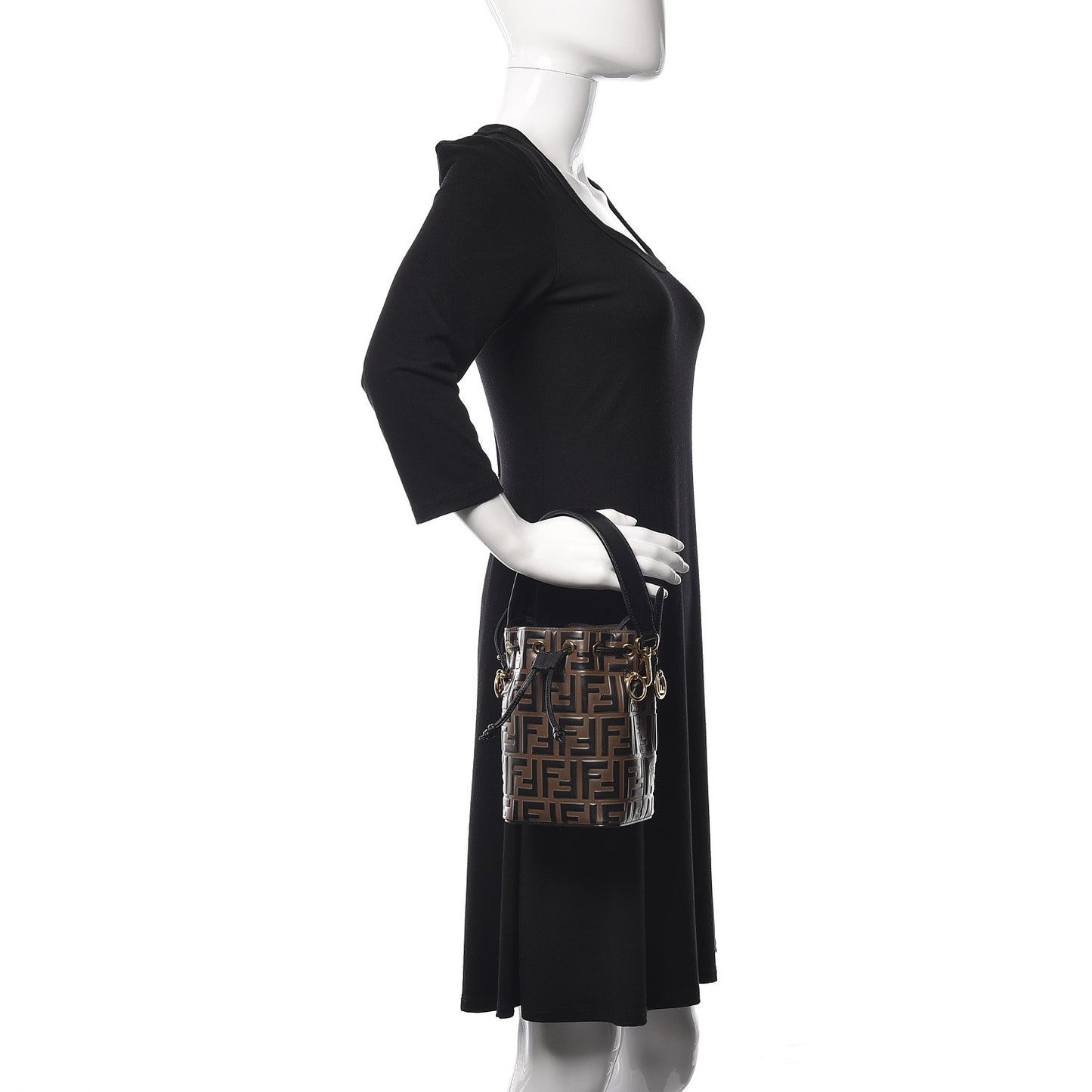 Vitello King F is Fendi Logo Embossed Mini Mon Tresor Bucket Bag Cuoio