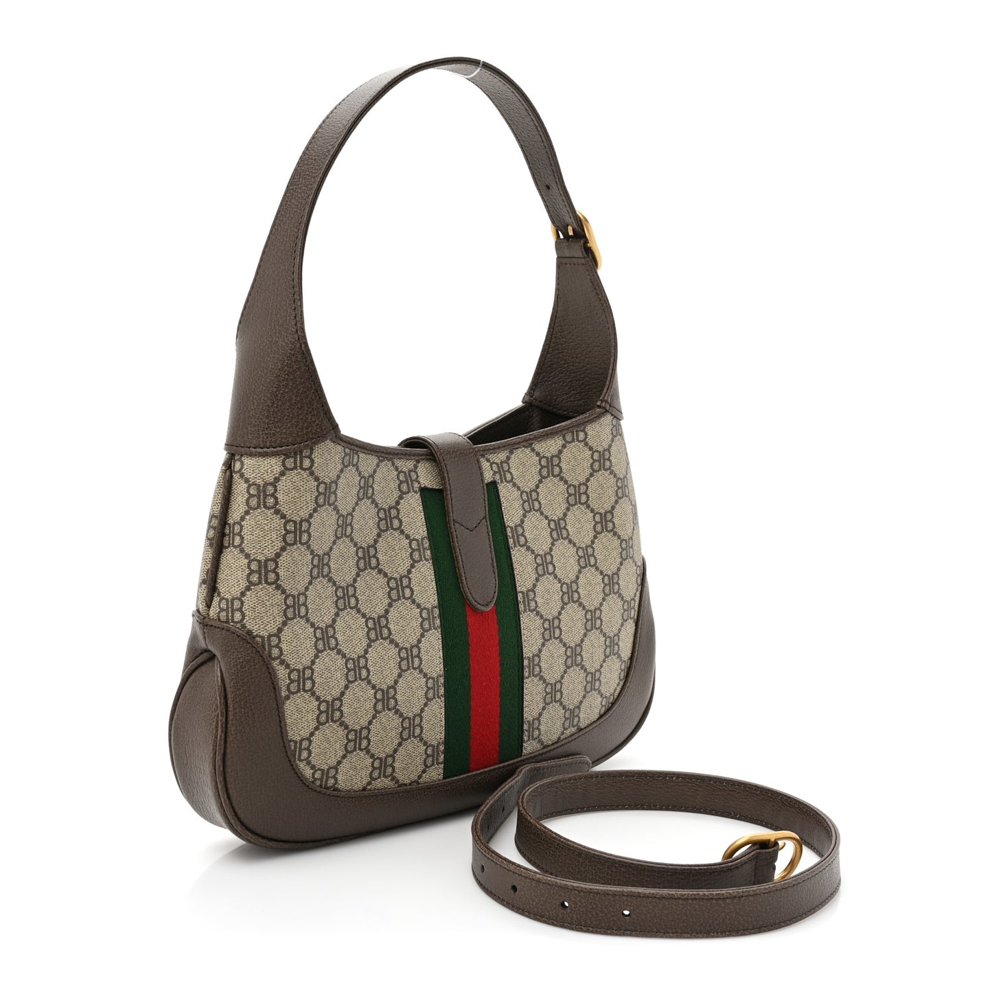 X BALENCIAGA BB Supreme Monogram Calfskin Web Small Jackie 1961 Hobo Beige Ebony