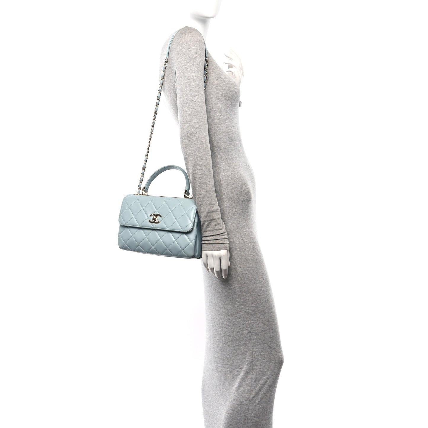 Lambskin Quilted Small Trendy CC Flap Dual Handle Bag Light Blue