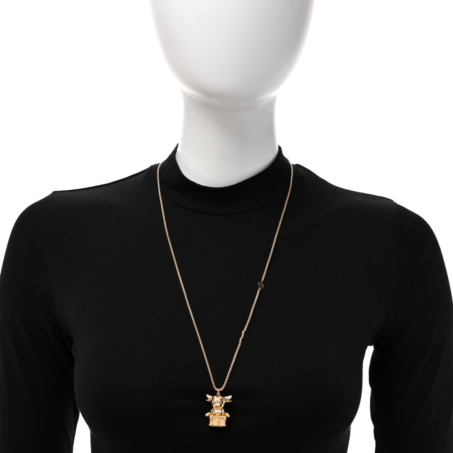 Metal Crystal LV Rodeo Pendant Necklace Gold