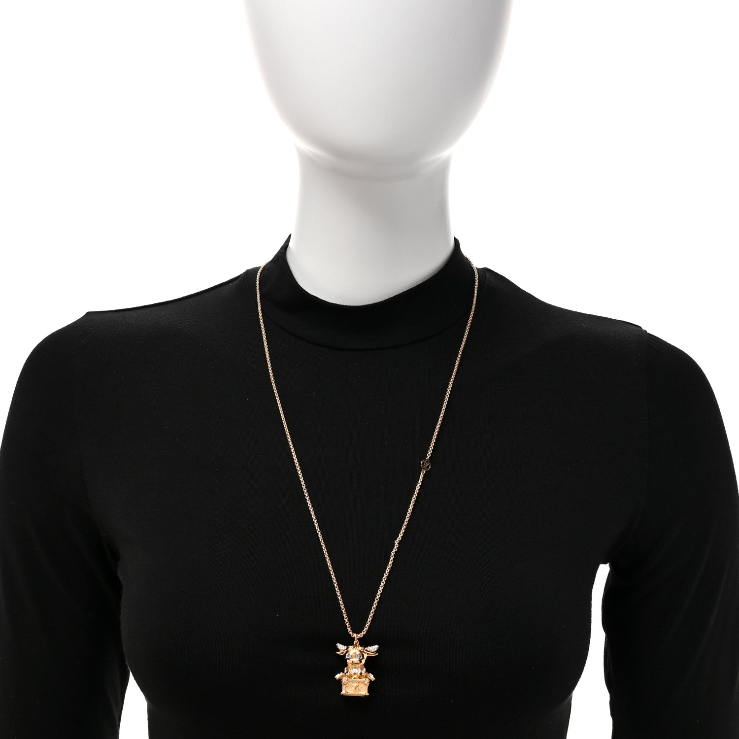 Louis Vuitton Metal Crystal LV Rodeo Pendant Necklace Gold 2 of 8