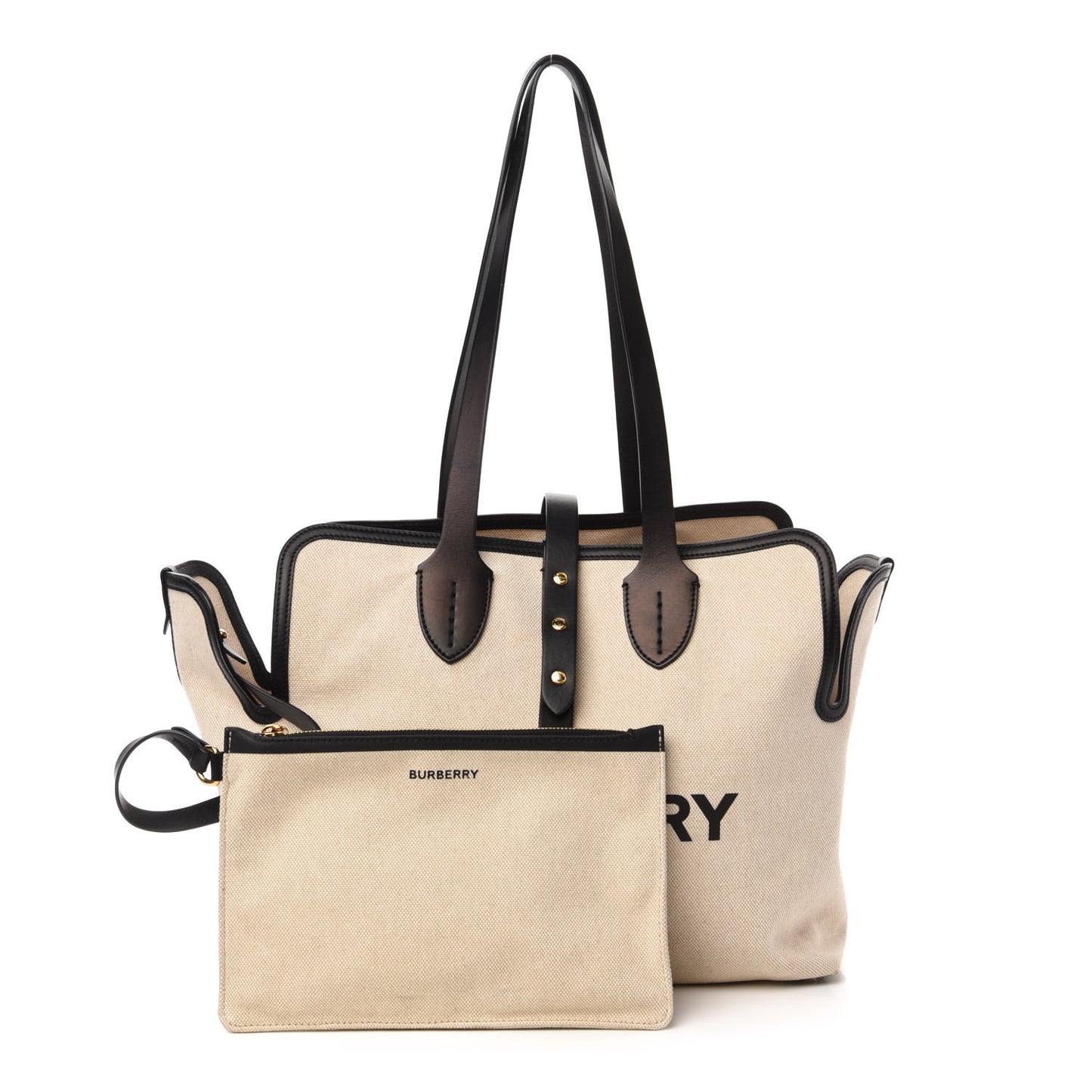 Cotton Soft Canvas Calfskin Medium Belt Tote Natural Black