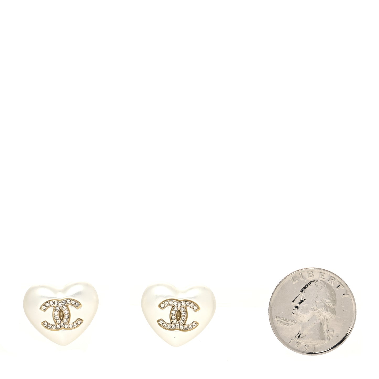 Pearl Crystal CC Heart Earrings Gold