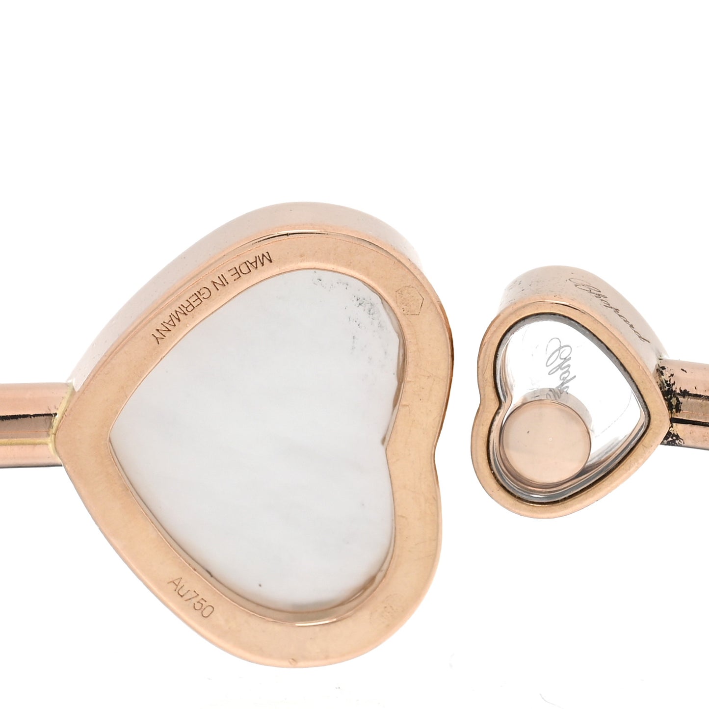18K Rose Gold Diamond Mother of Pearl Happy Hearts Bangle Bracelet