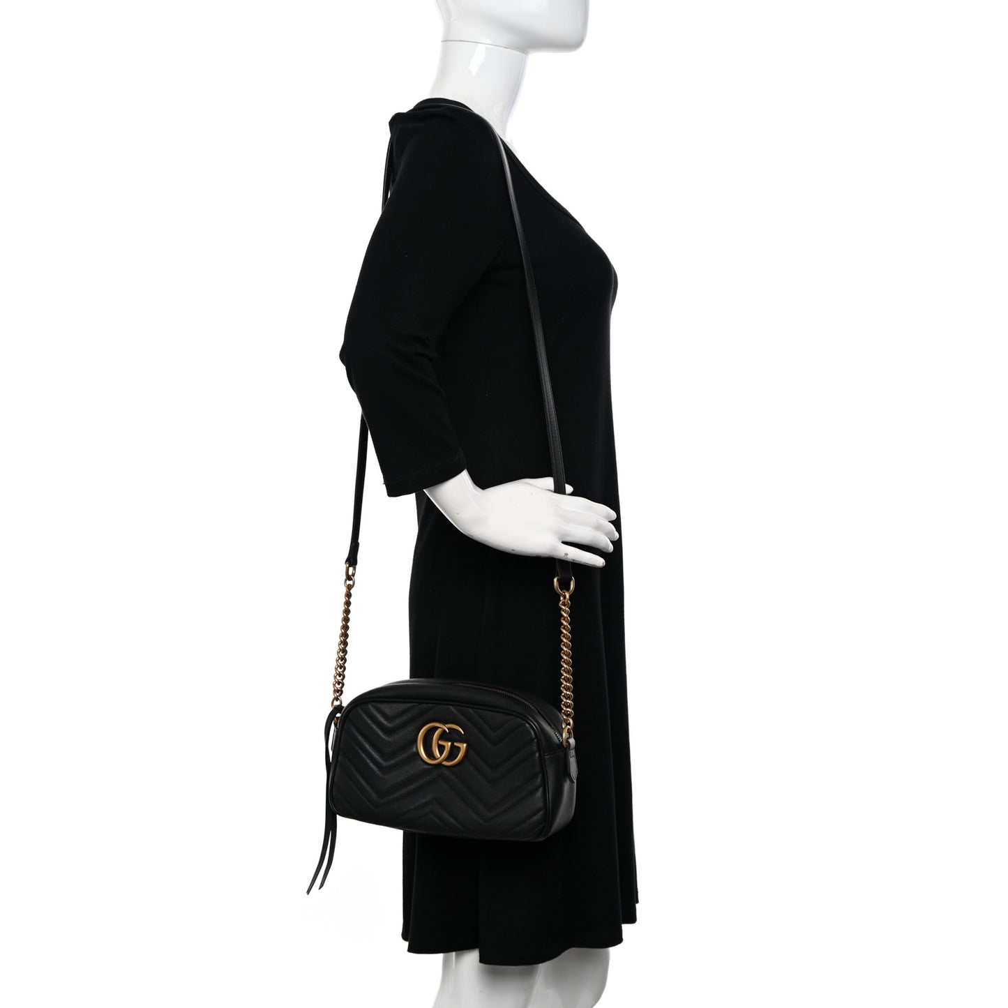 Calfskin Matelasse Small GG Marmont Chain Shoulder Bag Black