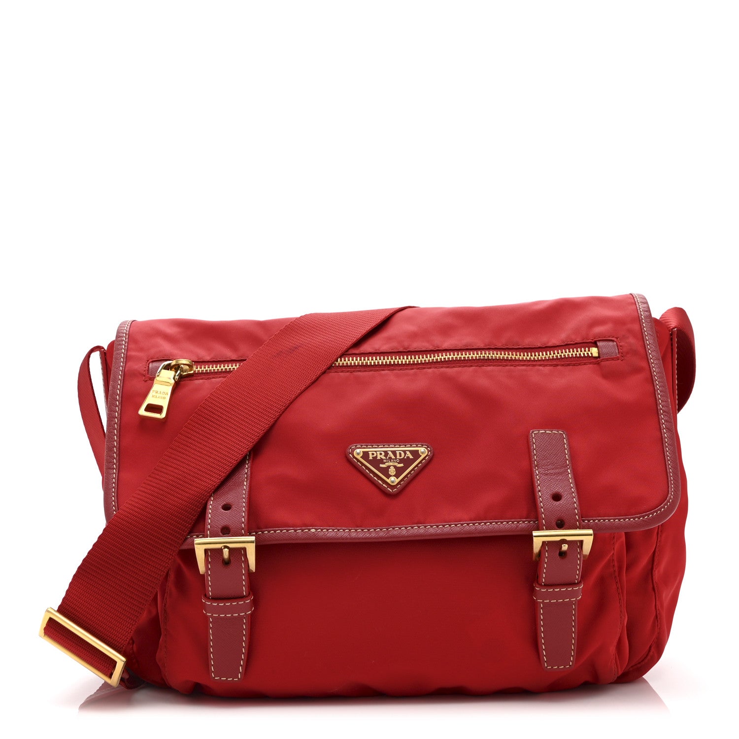 Prada Tessuto Nylon Saffiano Messenger Bag Red 1840188 – FASHIONPHILE