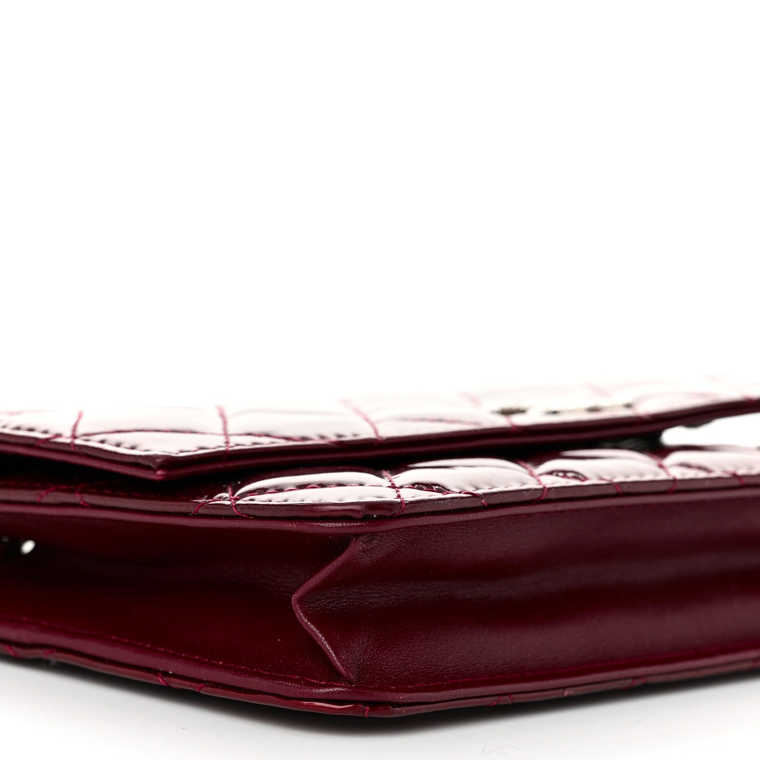 Chanel Patent Quilted Brilliant Wallet On Chain WOC Dark Burgundy 10 of 12