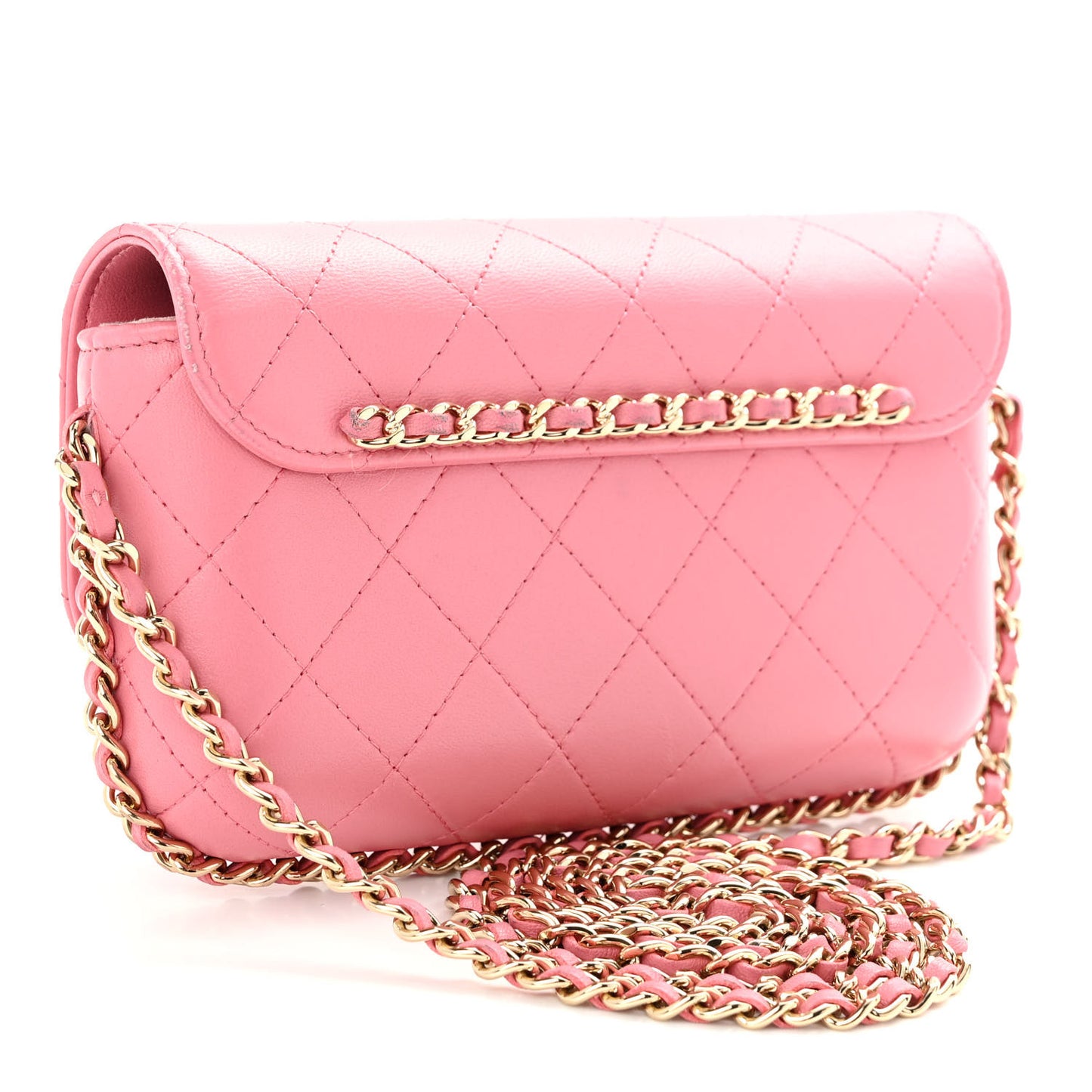 Lambskin Quilted Chain Around Clutch On Chain Pink