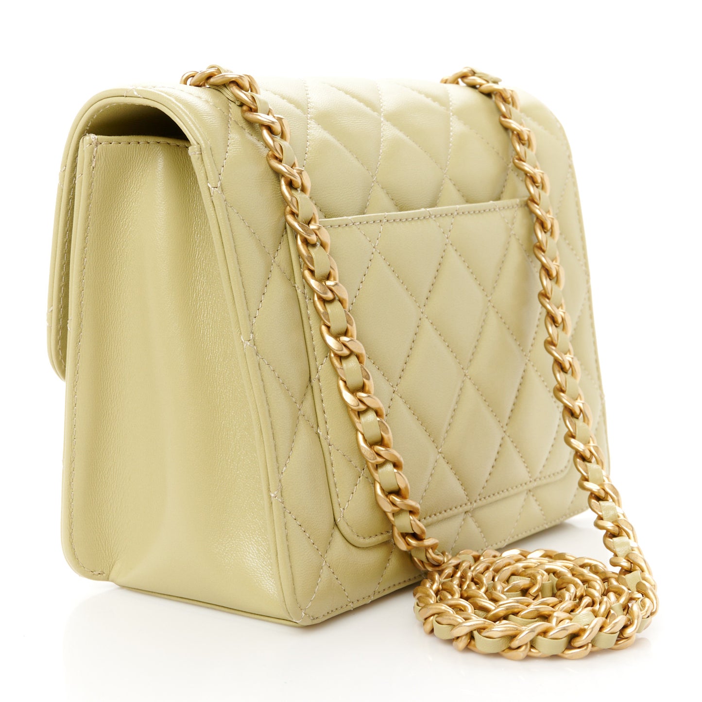 Shiny Lambskin Quilted Mini Flap Green