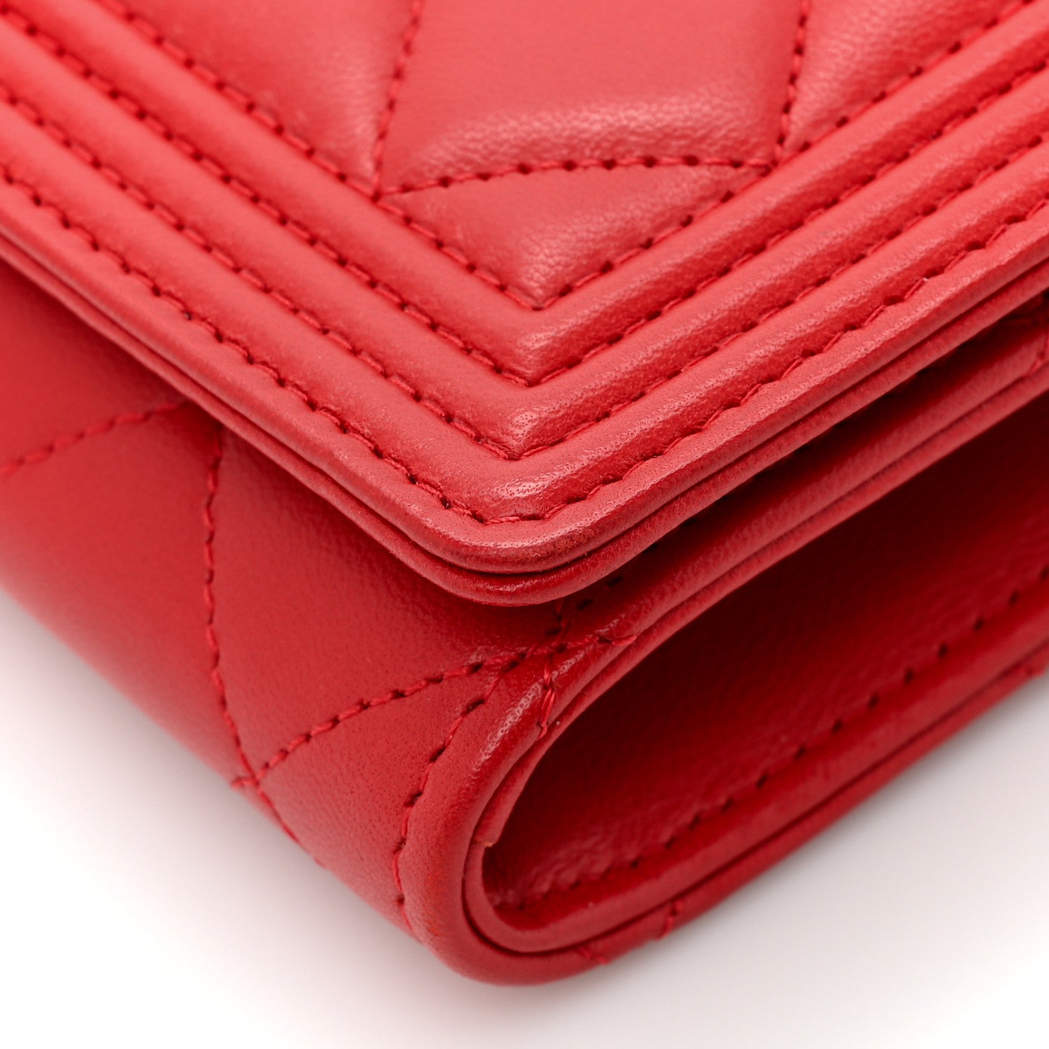 Chanel Lambskin Quilted Boy Wallet On Removable Chain WOC Red 14 of 15