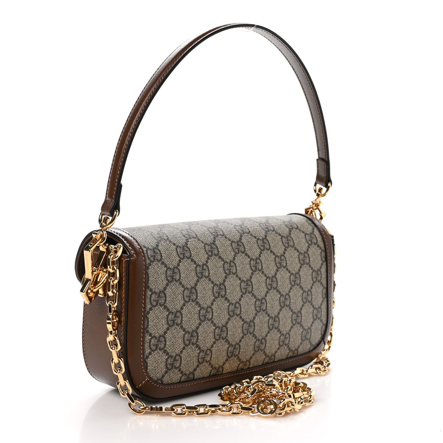 GG Supreme Monogram Small Horsebit 1955 Chain Shoulder Bag Beige Ebony Brown Sugar