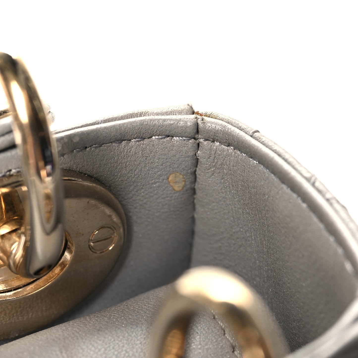 Metallic Lambskin Cannage Mini Lady Dior Grey