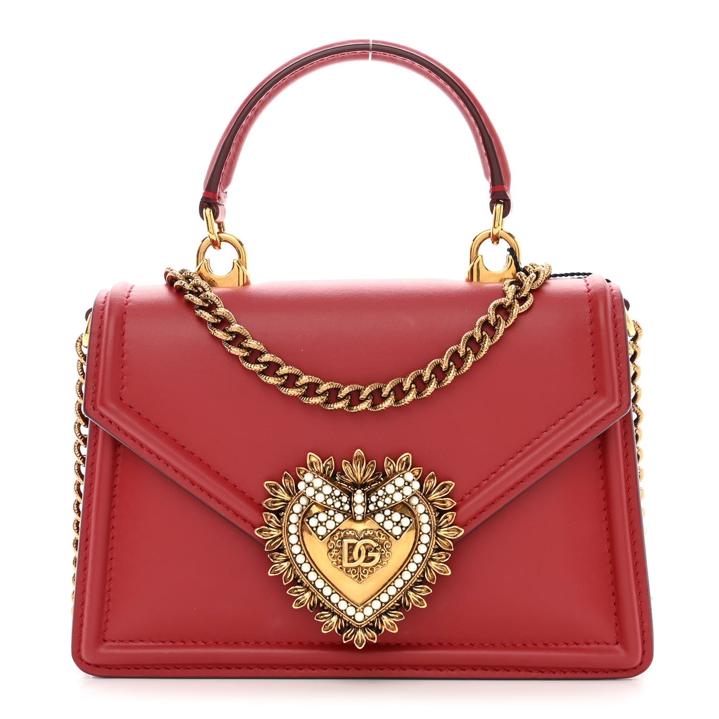 DOLCE & GABBANA Smooth Calfskin Small Devotion Envelope Top Handle Bag Red
