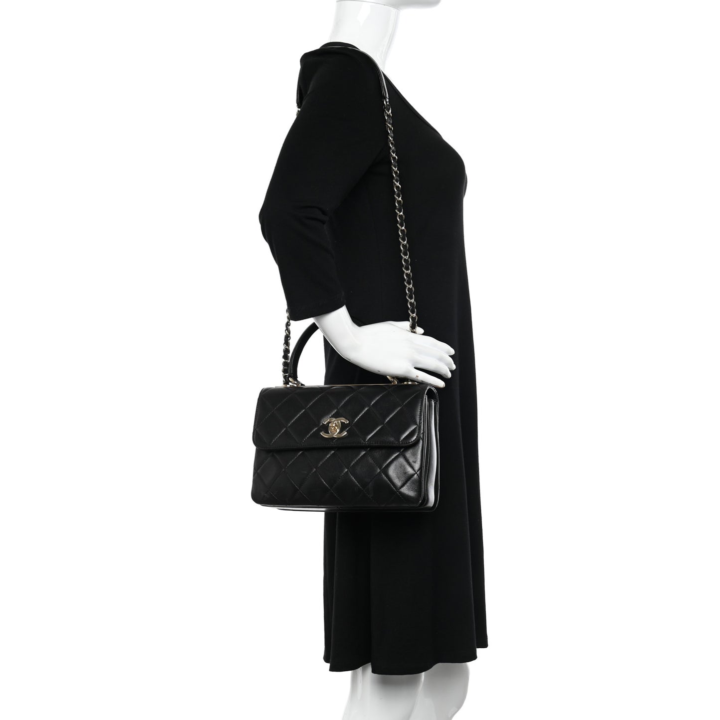 Lambskin Quilted Small Trendy CC Dual Handle Flap Bag Black