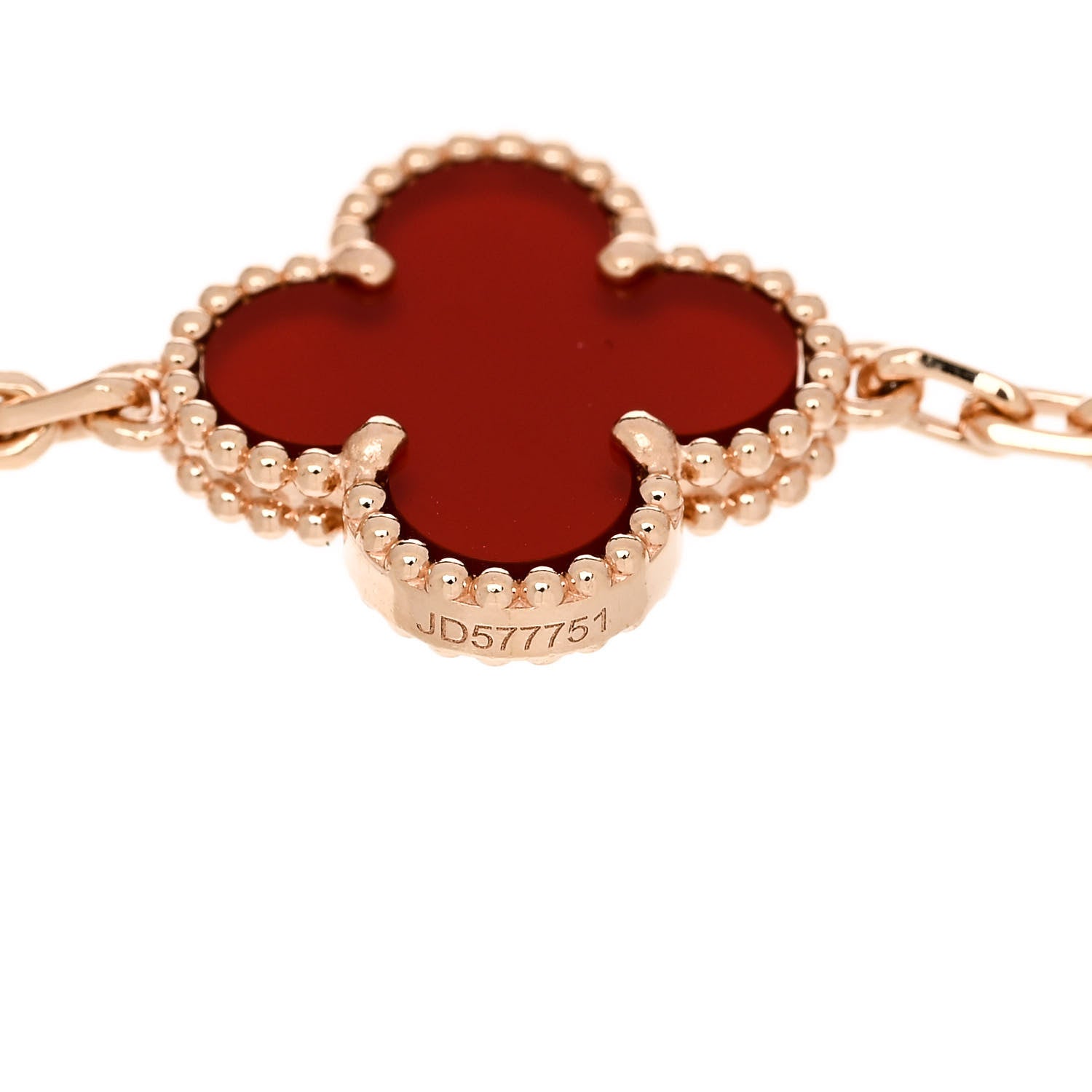 Van Cleef & Arpels 18K Rose Gold Carnelian 5 Motifs Guilloche Vintage Alhambra Bracelet 3 of 5