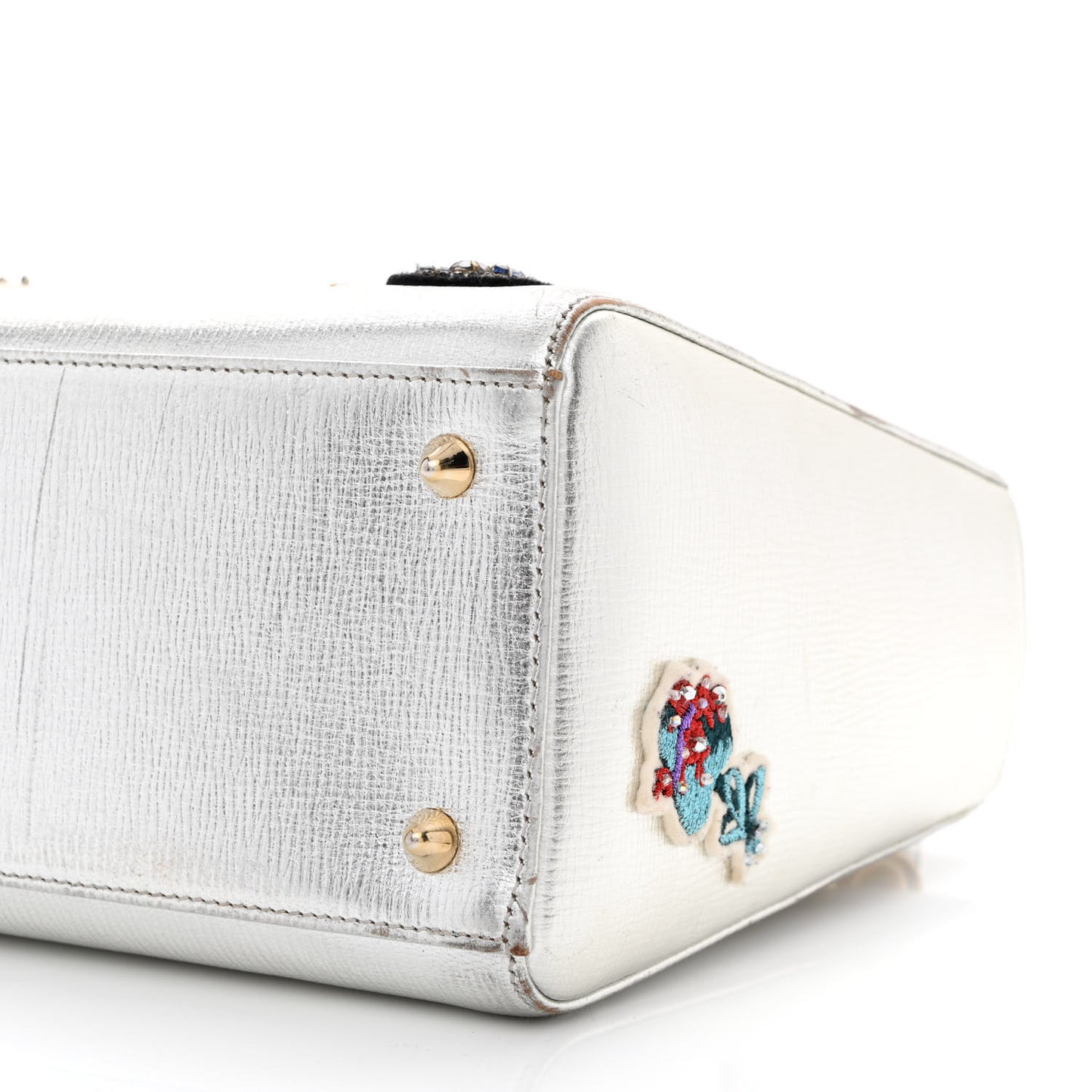 Metallic Calfskin Embroidered Lady Dior Silver Multicolor