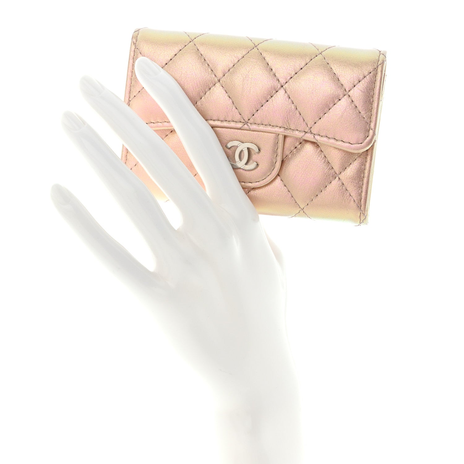 Chanel Iridescent Calfskin Quilted Flap Card Holder Wallet Pink 2 of 8