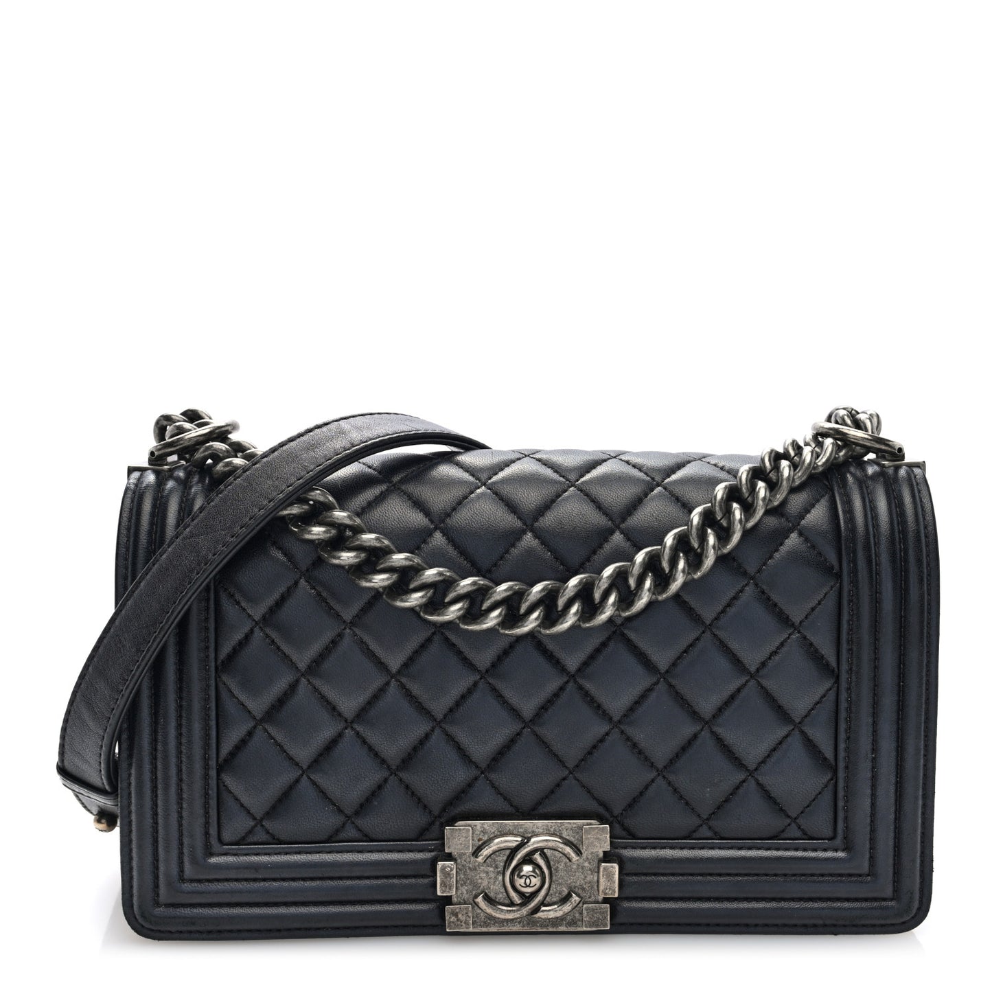 Lambskin Quilted Medium Boy Flap Black