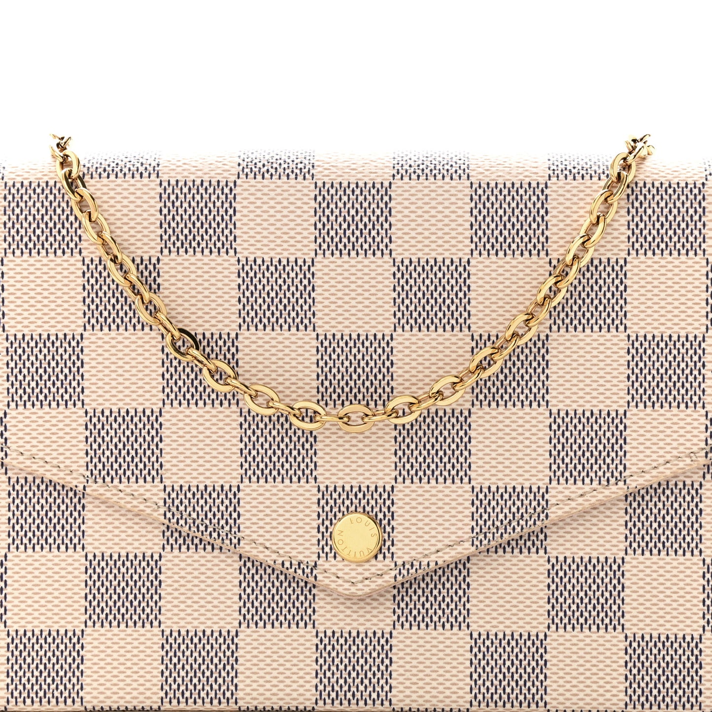 Damier Azur Pochette Felicie Chain Wallet Rose Ballerine