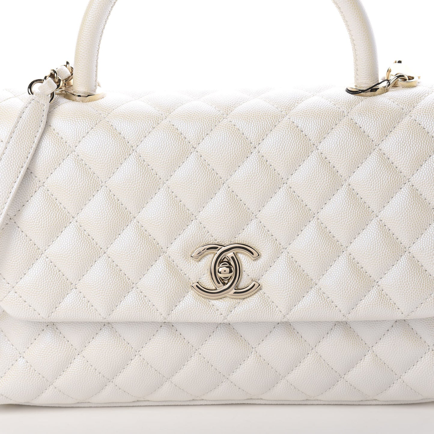 Iridescent Caviar Quilted Small Coco Handle Flap White